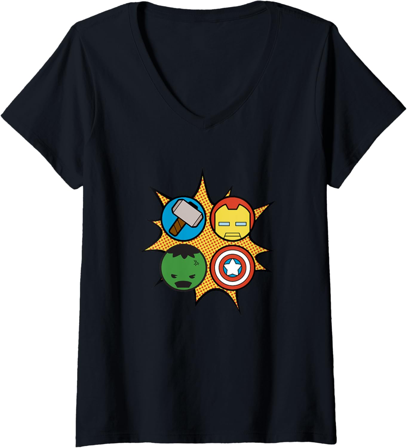 Marvel Kawaii Chibi Avengers Circle Icons Mashup Logo V-Neck