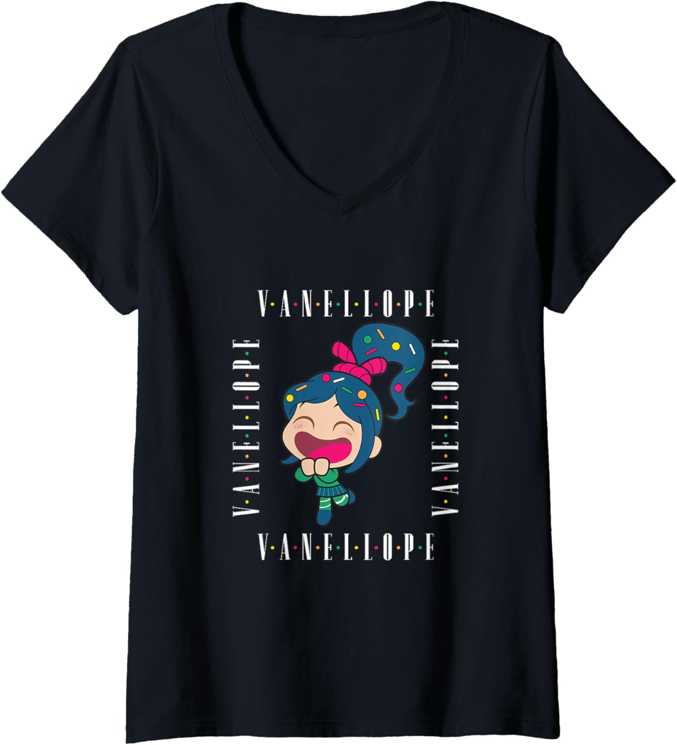 Womens Disney Wreck-It Ralph Chibi Vanellope Excited Portrait V-Neck