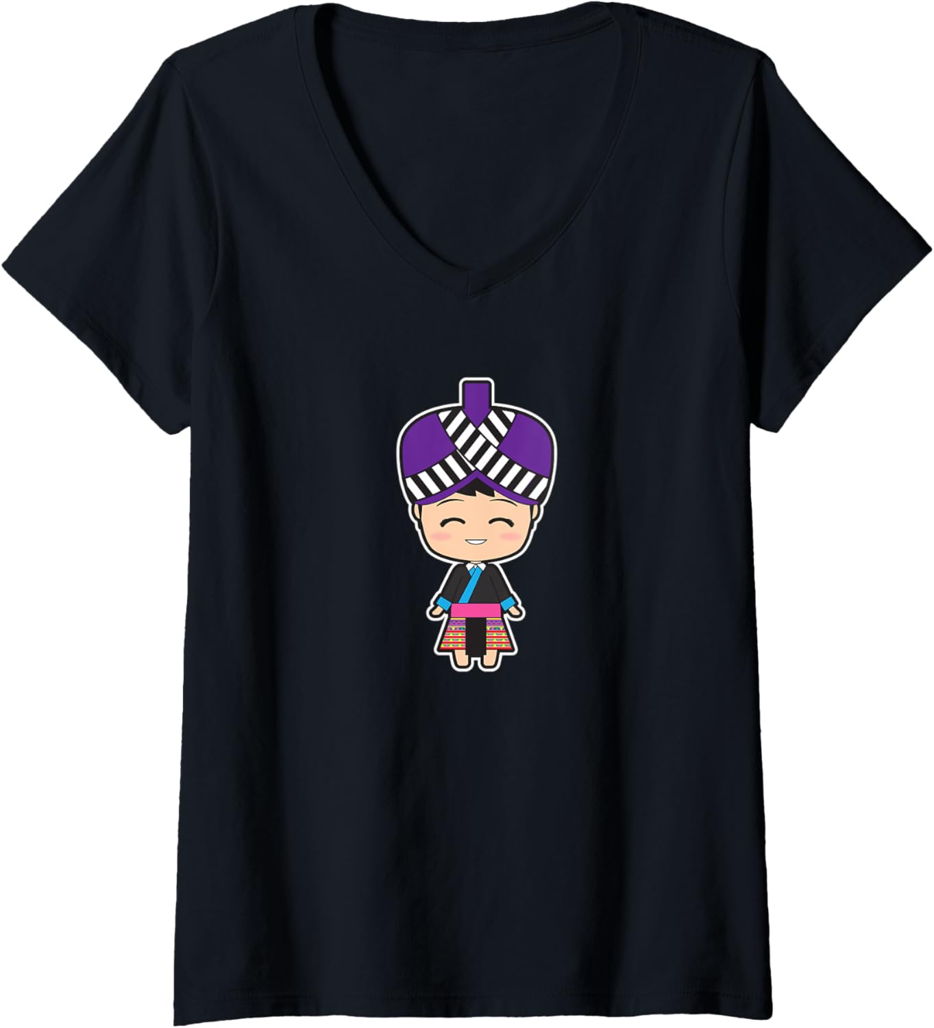 Womens Hmong Green Chibi Girl V-Neck
