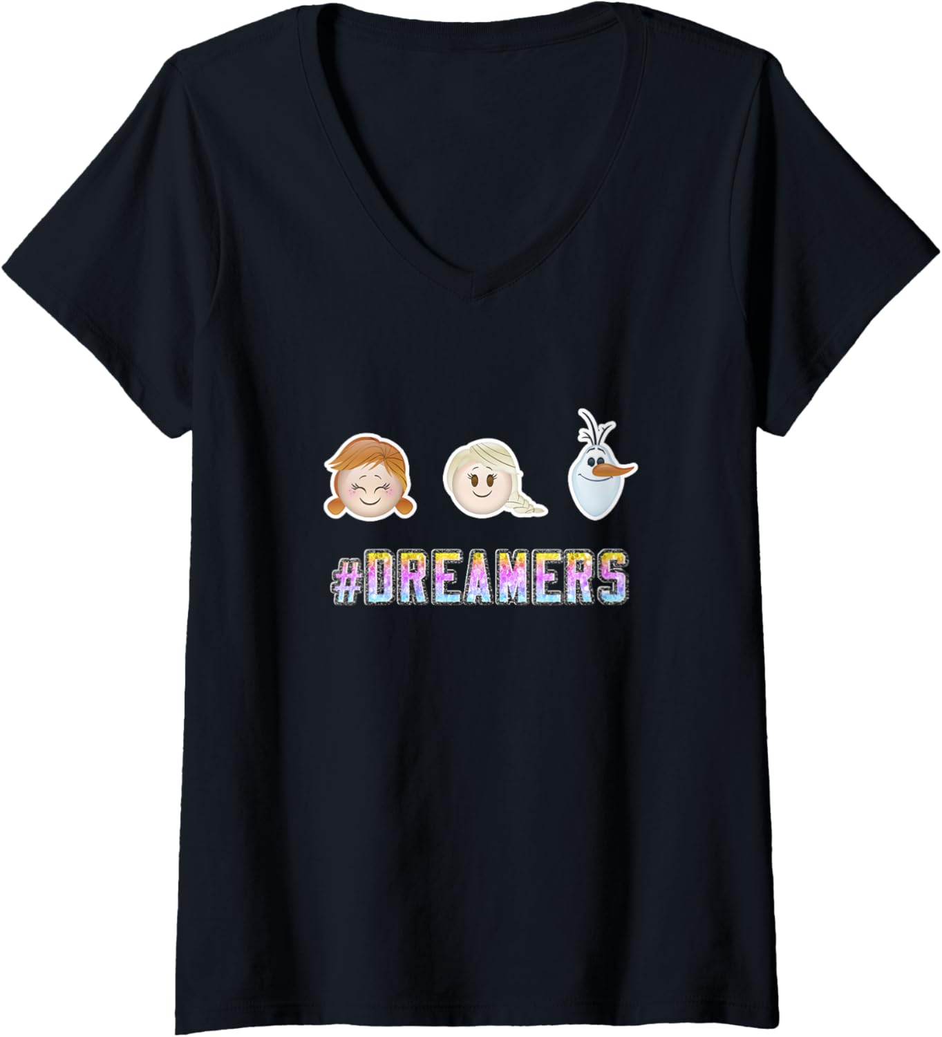 Womens Disney Frozen #Dreamers Elsa Anna & Olaf Chibi Icon Logo V-Neck