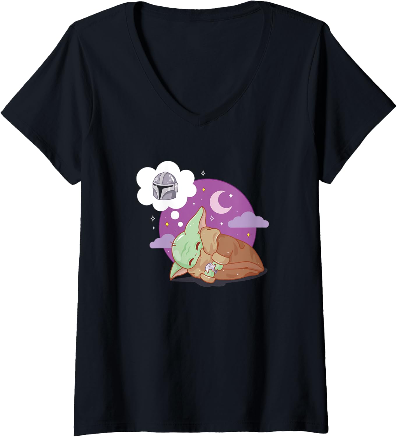 Womens Star Wars The Mandalorian Grogu Dreaming Chibi Logo Disney+ V-Neck