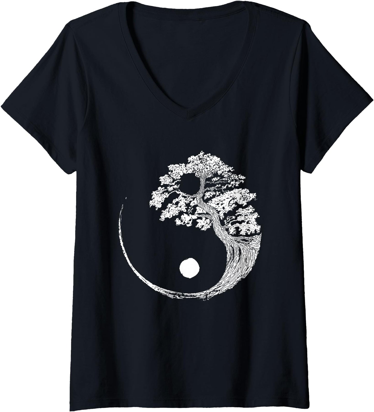 Womens Yin Yang Bonsai Tree Japanese Buddhism Zen V-Neck