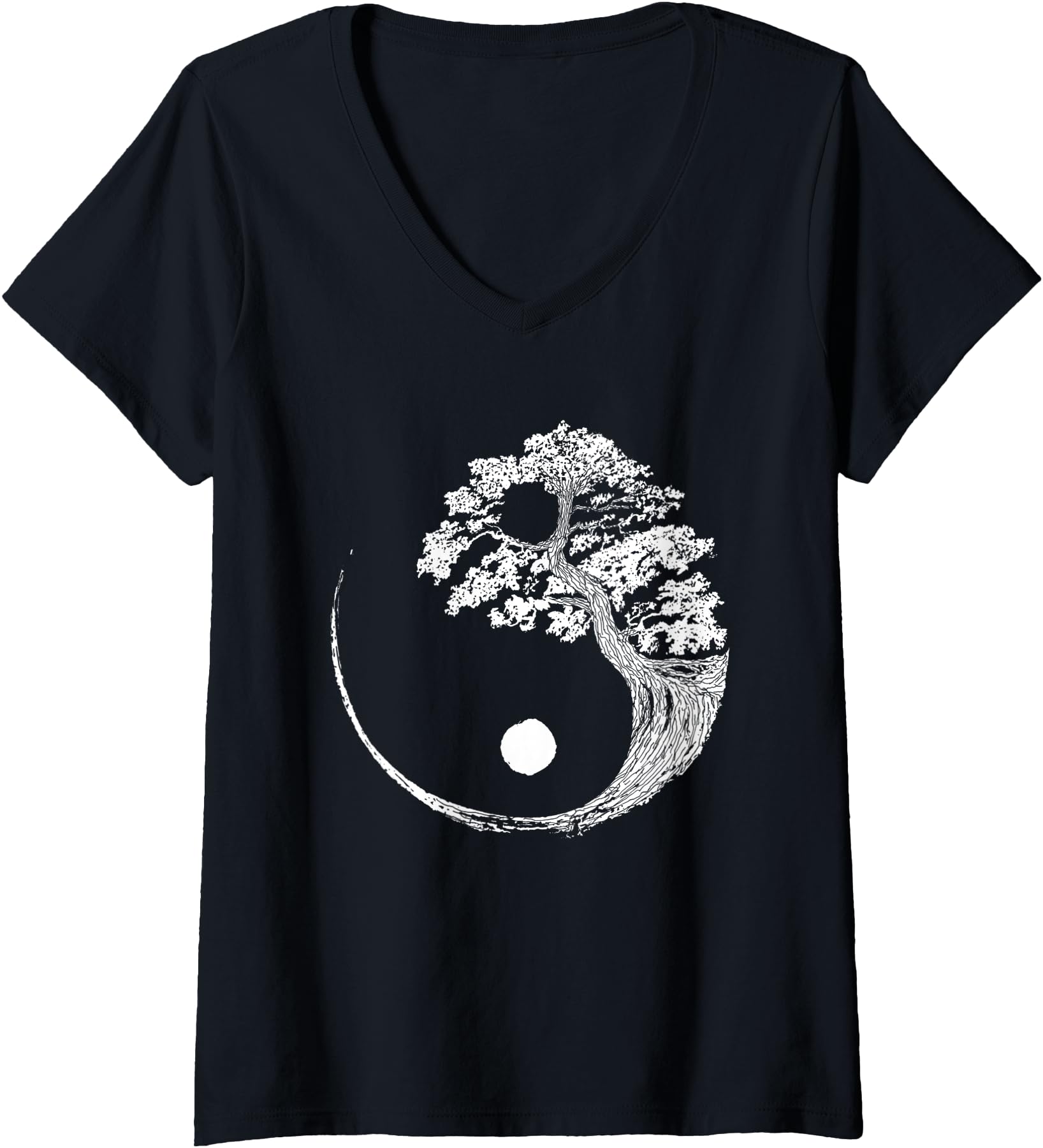 Womens Yin Yang Bonsai Tree Japanese Buddhism Zen V-Neck