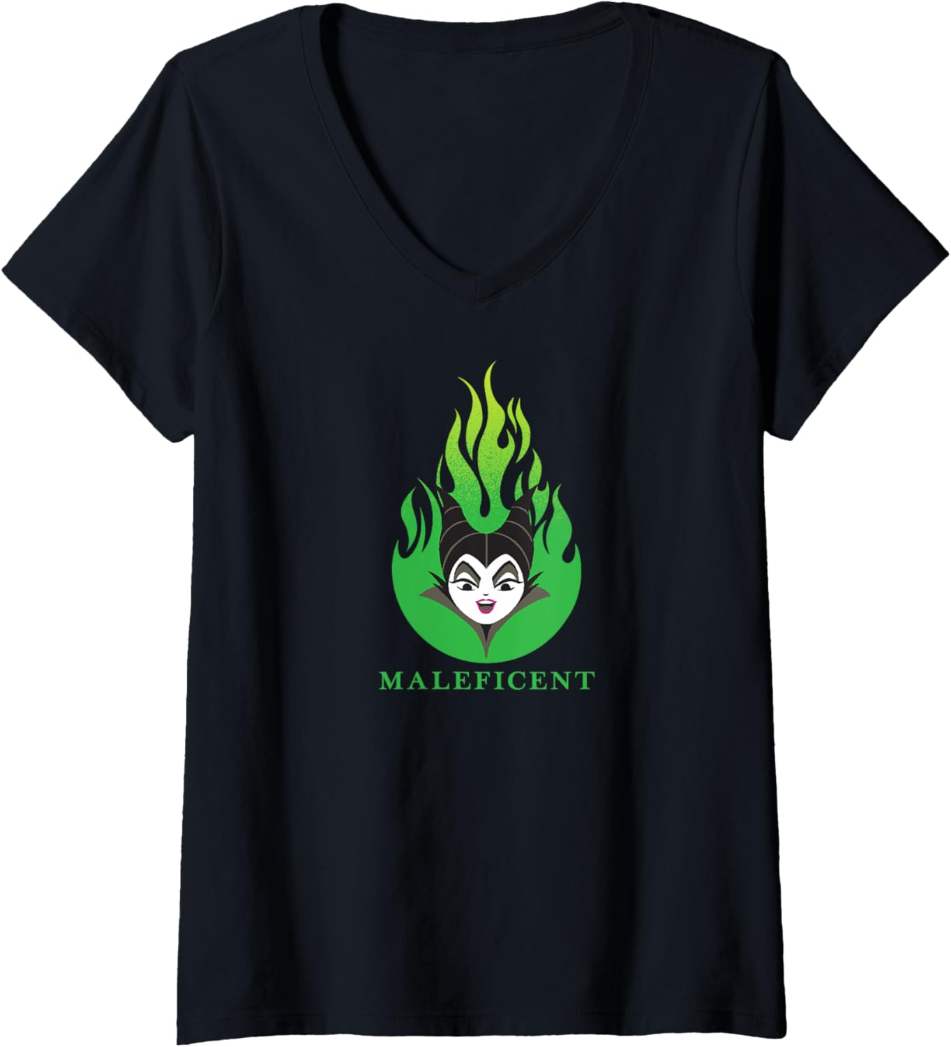 Disney Villains Kawaii Maleficent Green Flame Chibi V-Neck