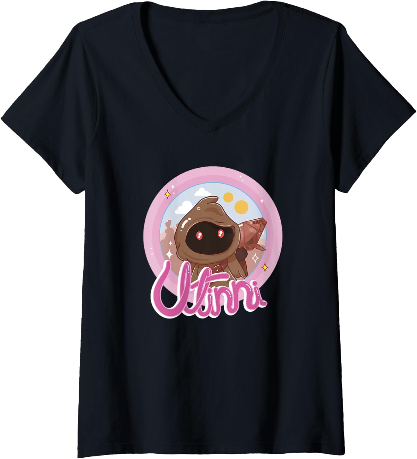Womens Star Wars The Mandalorian Utinni Jawa Chibi Logo Disney+ V-Neck