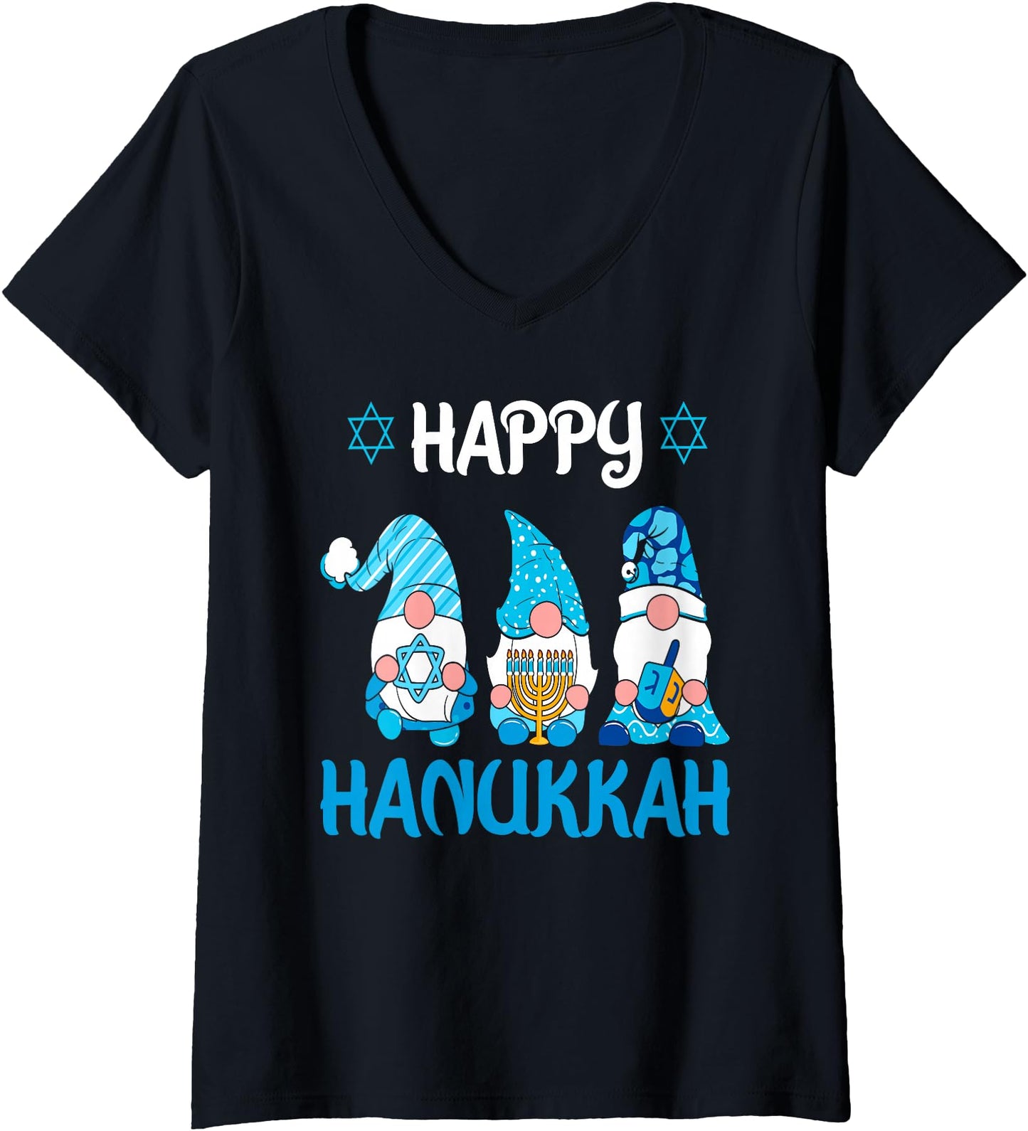 Womens Jewish - Hanukkah Gnome - Happy Hanukkah V-Neck