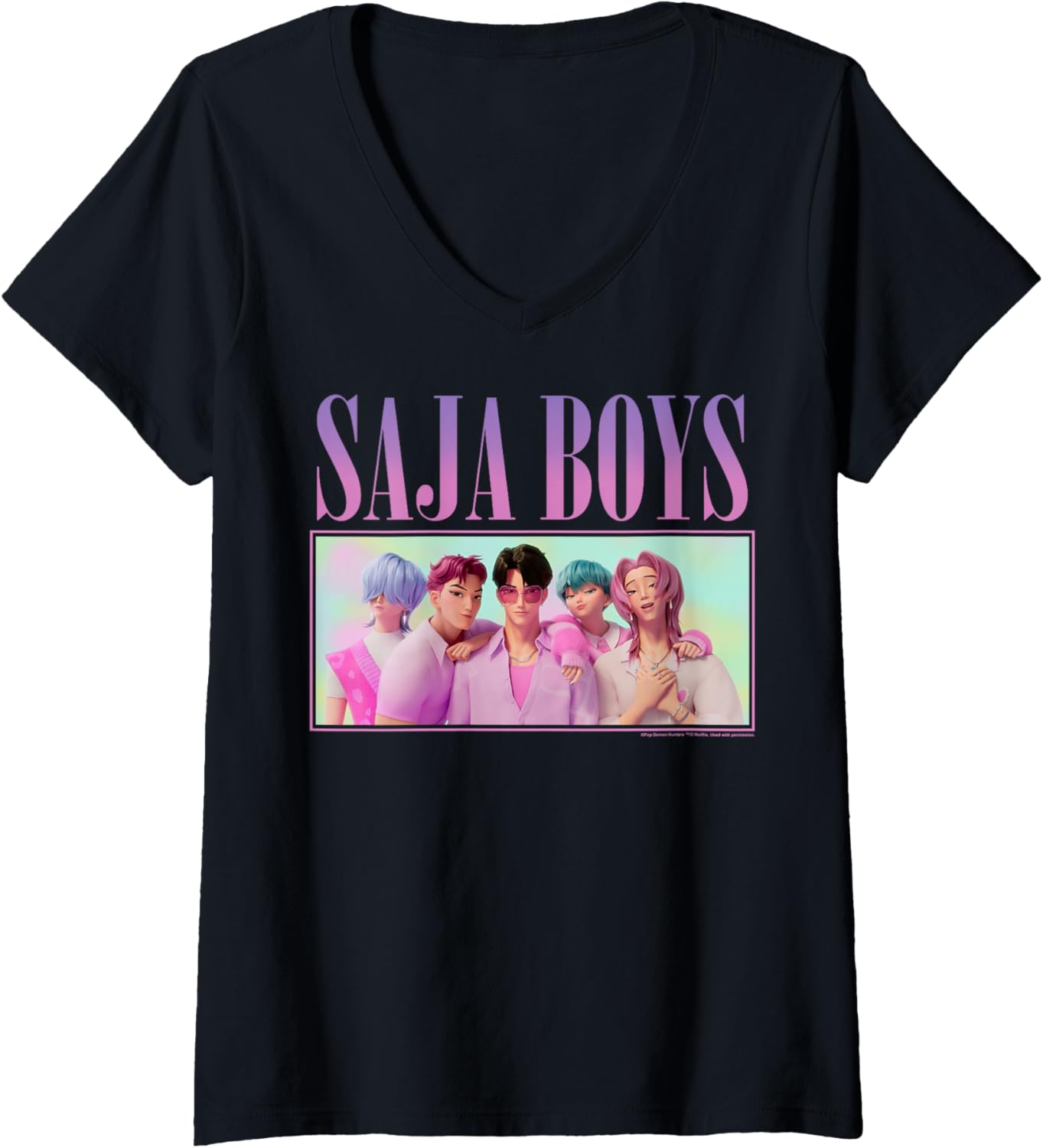 Womens Kpop Demon Hunters Halloween Saja Boys Group Shot V-Neck