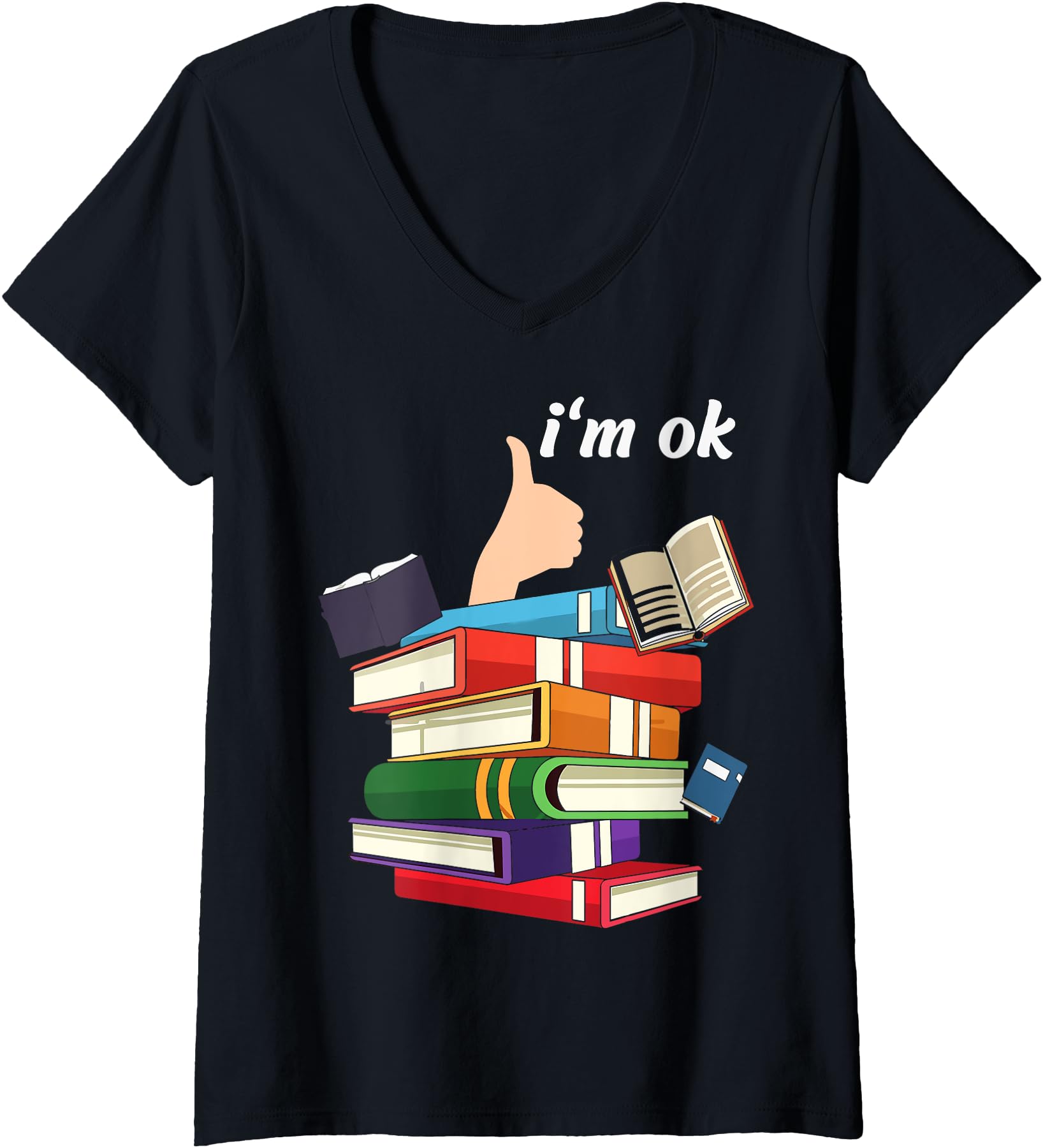 Reading Books Librarian Reader Nerd I'm Ok Teacher School V-Neck