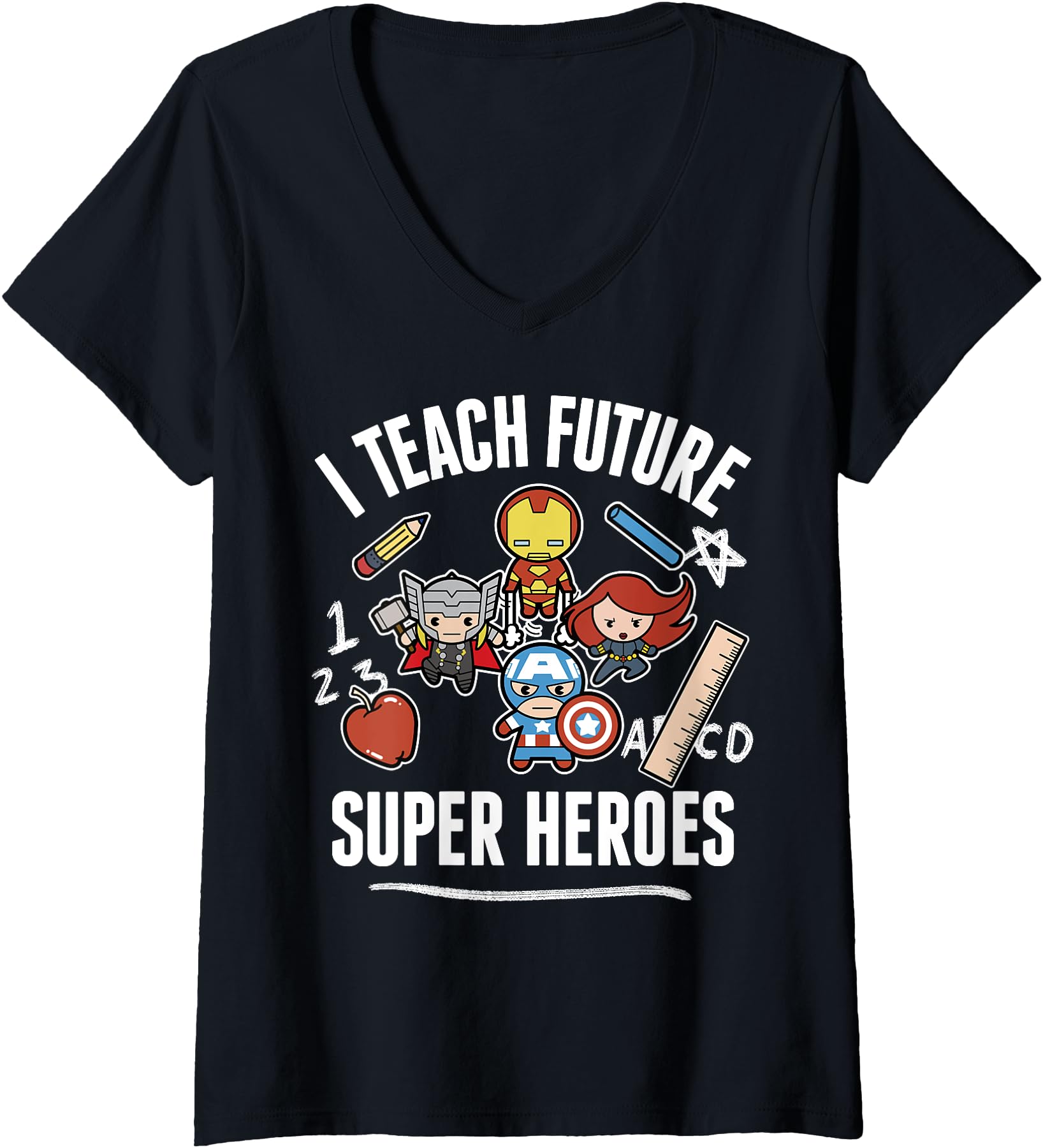 Womens Marvel Avengers I Teach Future Super Heroes Collage V-Neck