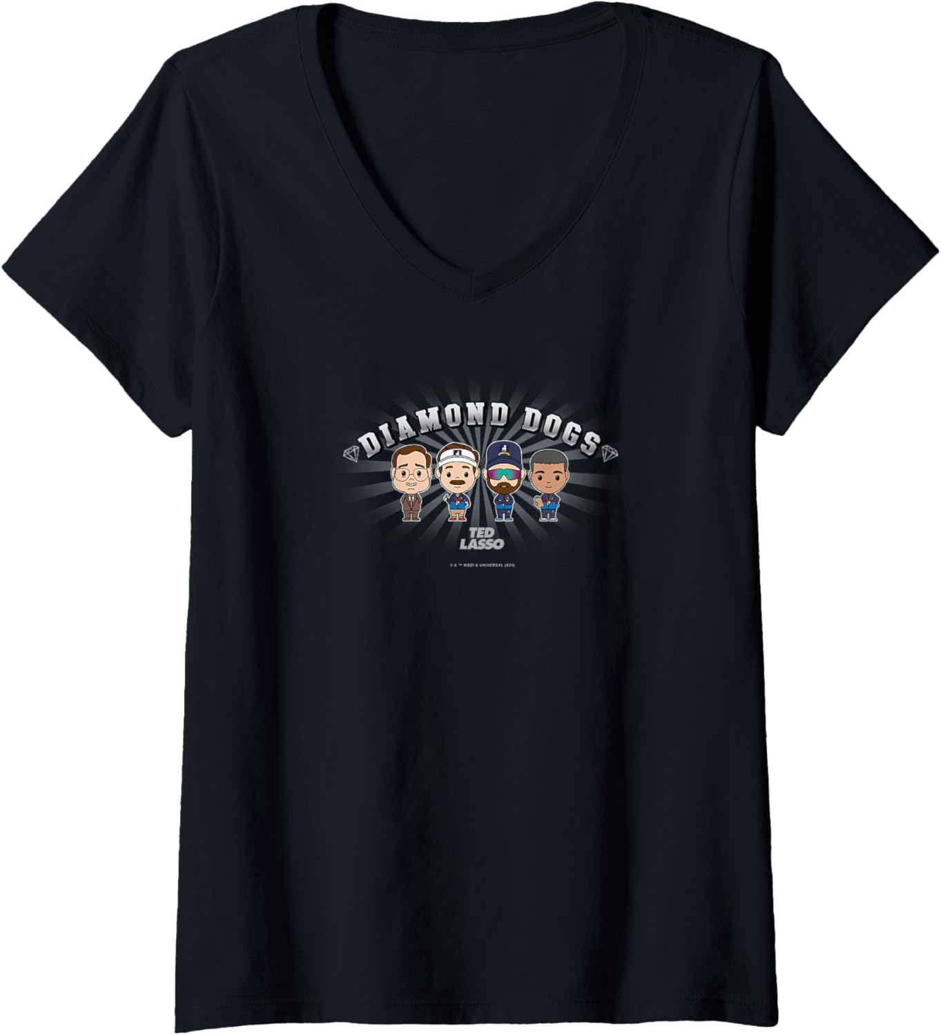 Womens Ted Lasso Diamond Dogs Group Shot Chibi Style V-Neck