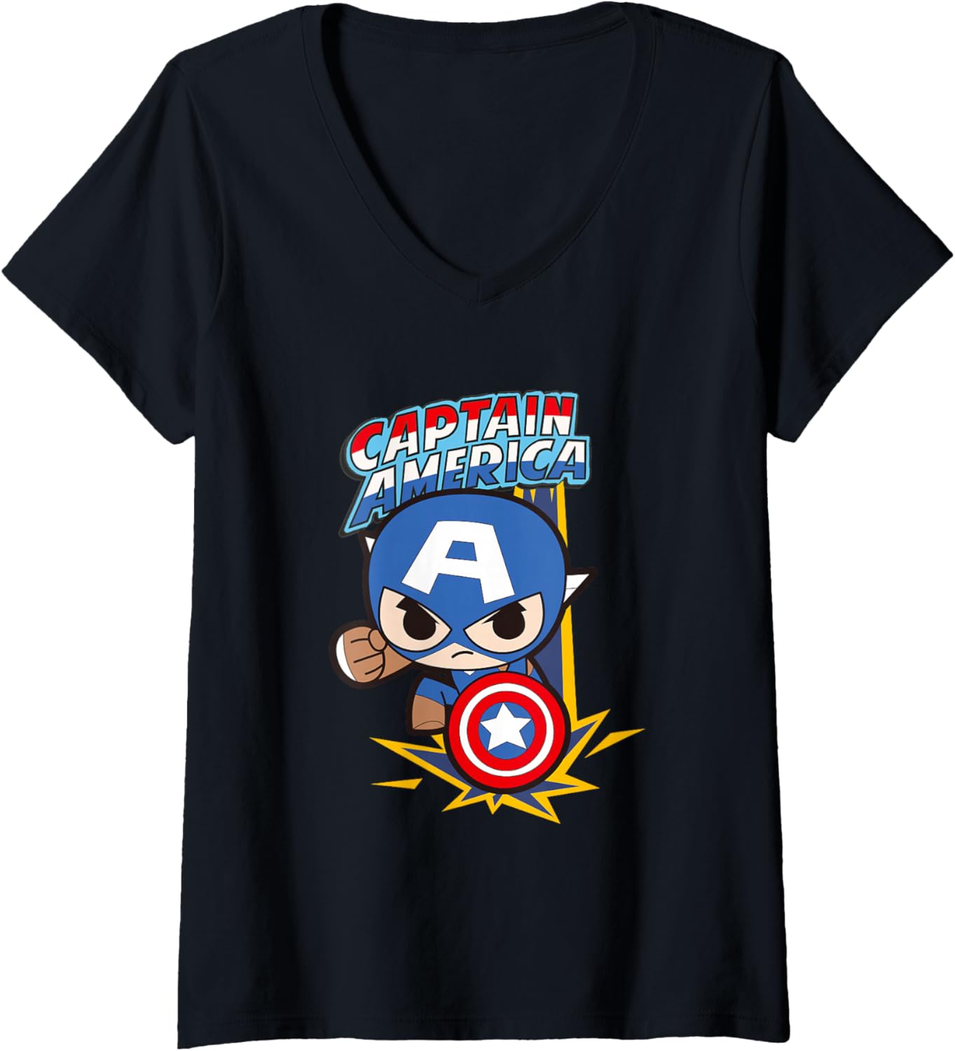 Womens Marvel Comics Avengers Captain America Chibi Hero V-Neck