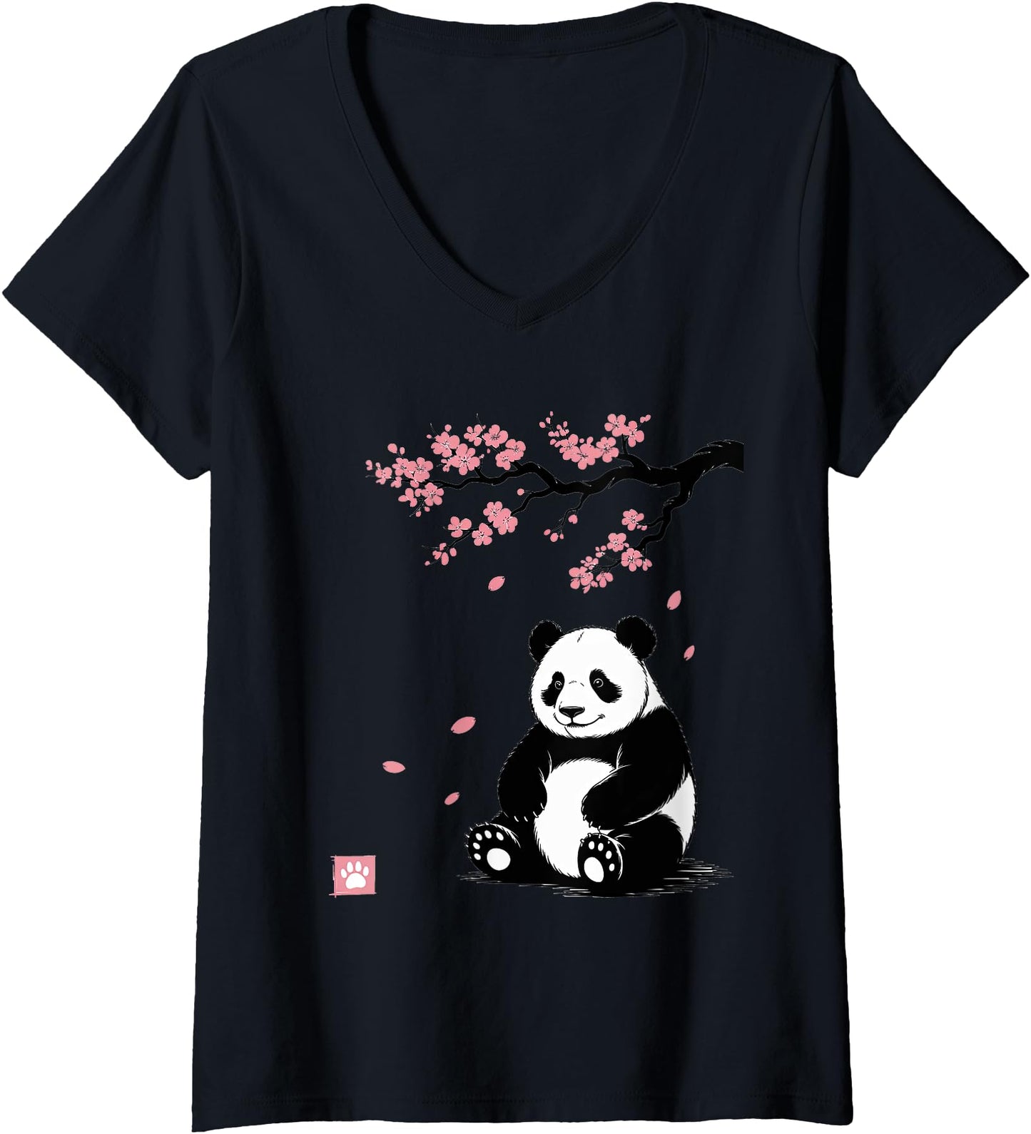 Womens Panda Cherry Blossom Japanese Pandabear Art Japan V-Neck