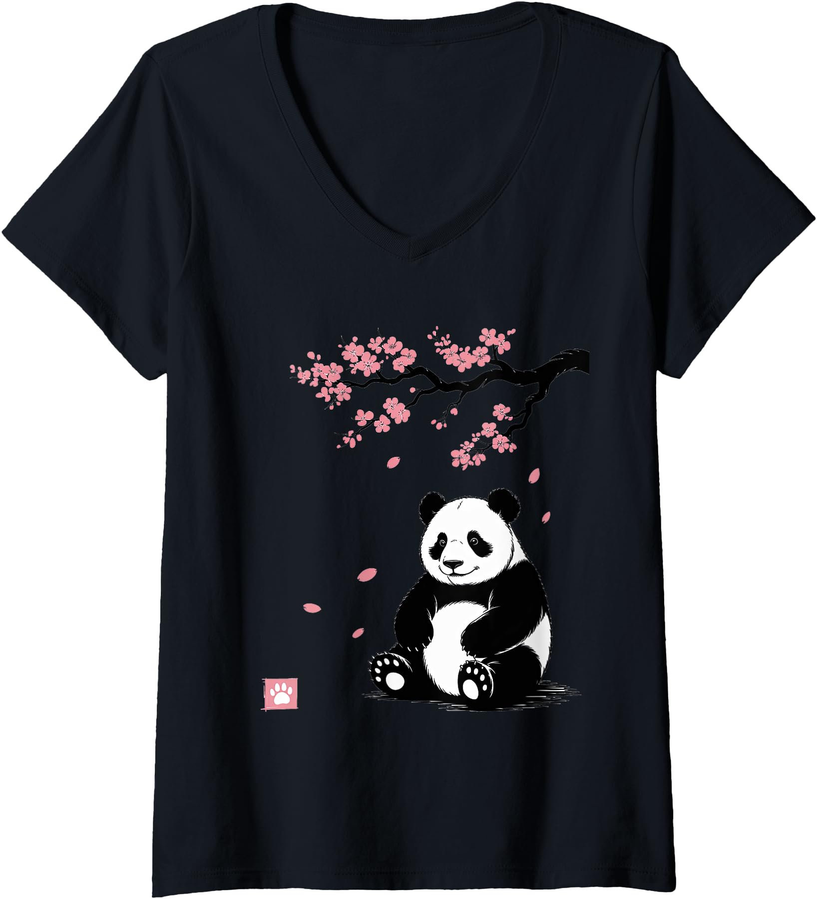 Womens Panda Cherry Blossom Japanese Pandabear Art Japan V-Neck