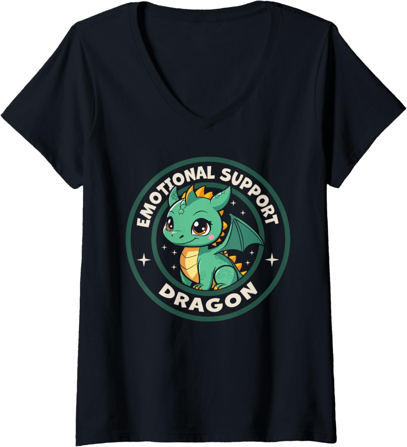 Womens Cute Emotional Support Dragon Kawaii Chibi V-Neck