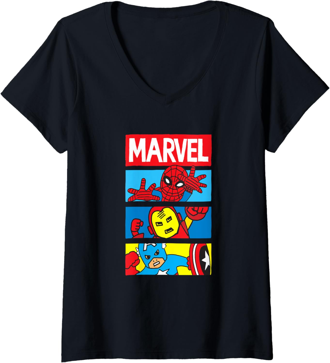 Womens Marvel Comics Avengers Chibi Youth Team Up Panels V-Neck