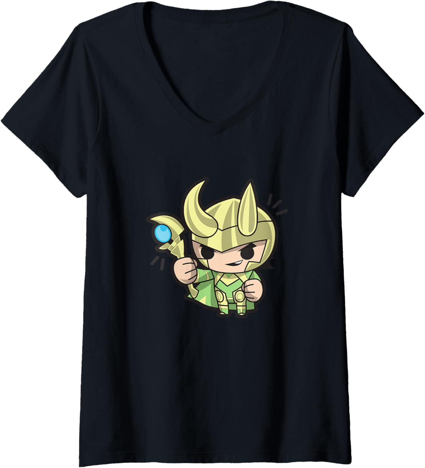 Marvel Comics Retro Classic Loki Chibi Style Cute Villain V-Neck