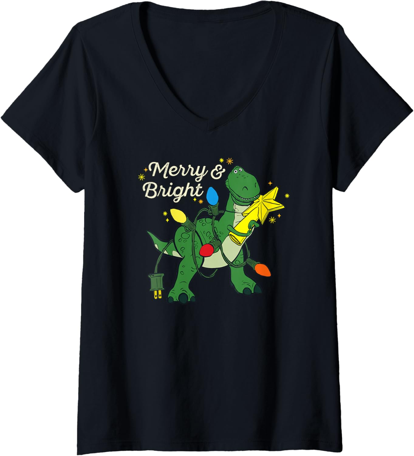 Womens Disney Pixar Toy Story Rex Merry & Bright V-Neck