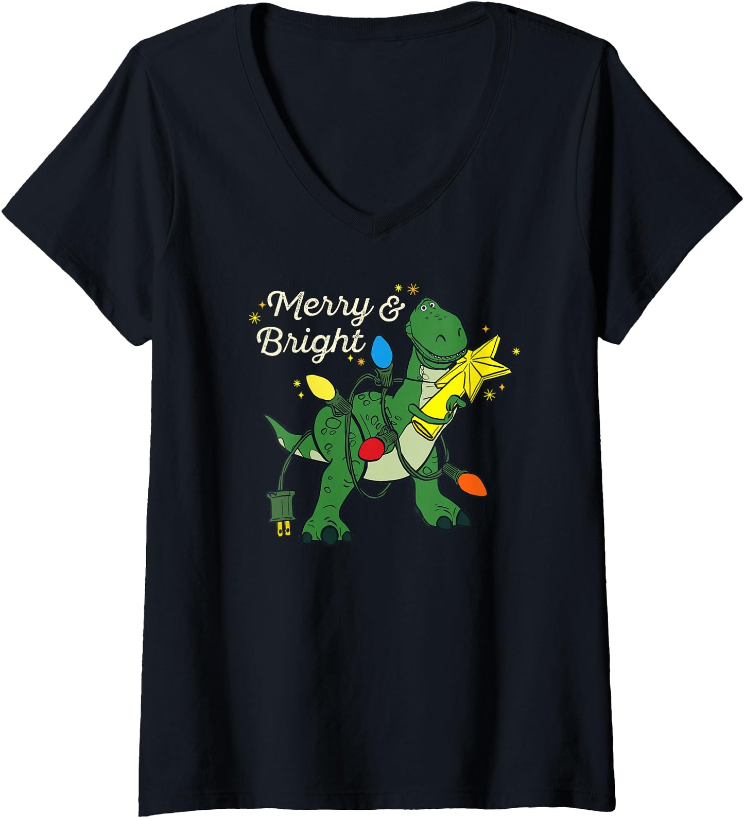 Womens Disney Pixar Toy Story Rex Merry & Bright V-Neck