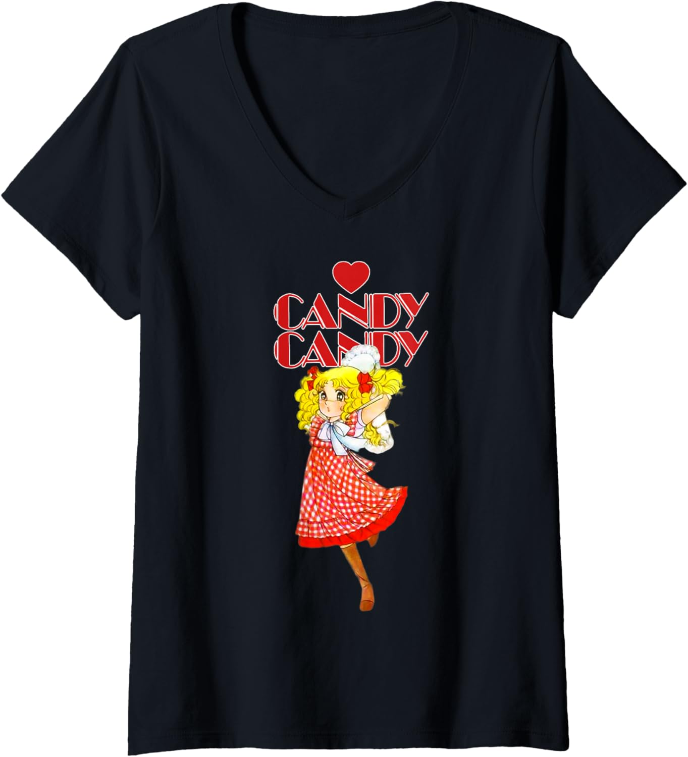 Womens Japanese 80s Retro Candy Cartoon Vintage Anime Manga V-Neck
