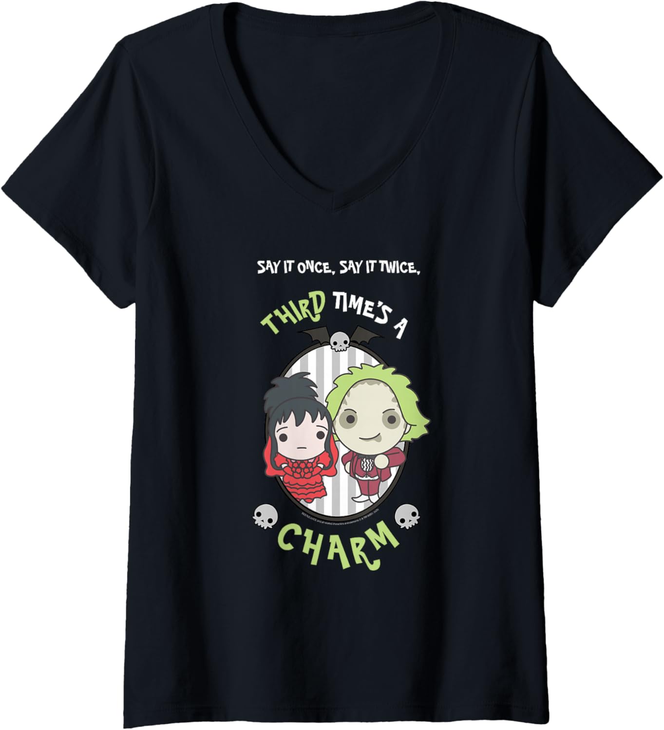 Womens Beetlejuice Chibi Wedding Beetlejuice and Lydia Movie V-Neck