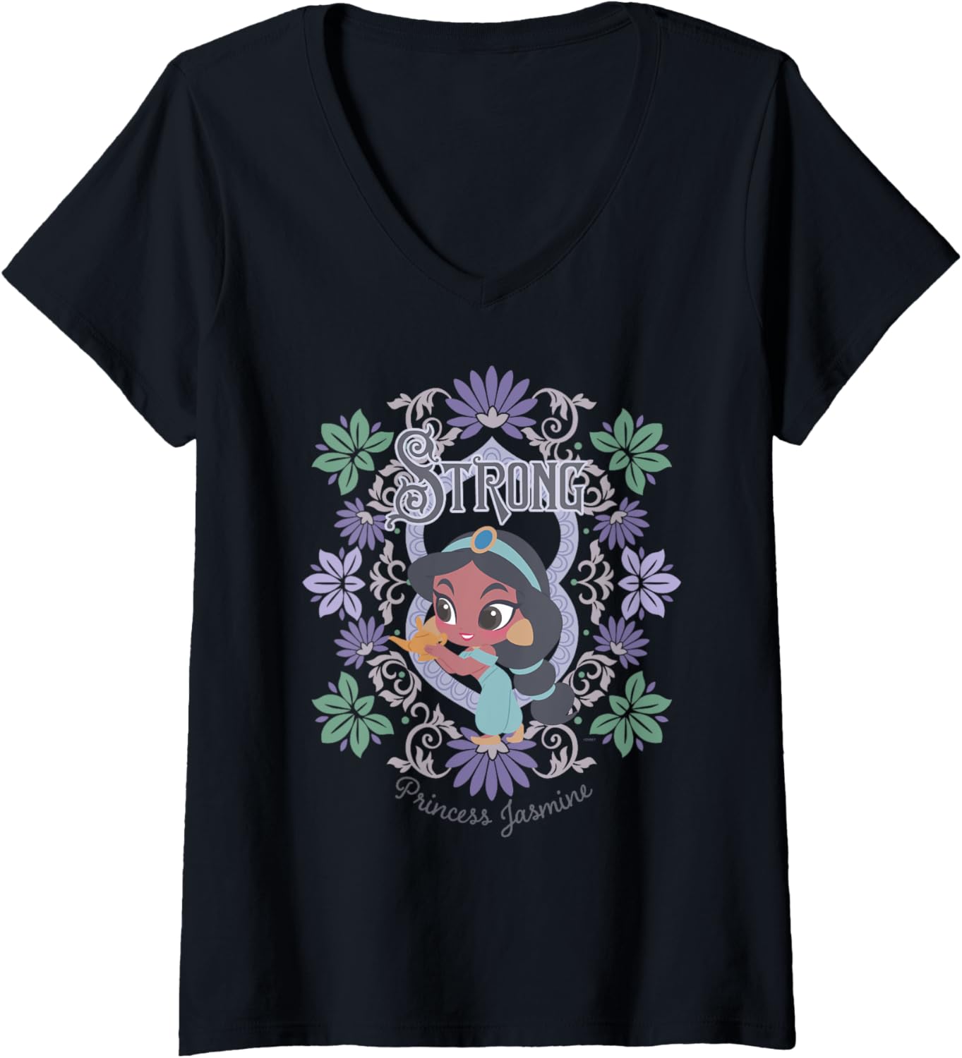 Womens Disney Princess Jasmine Kawaii Chibi V-Neck
