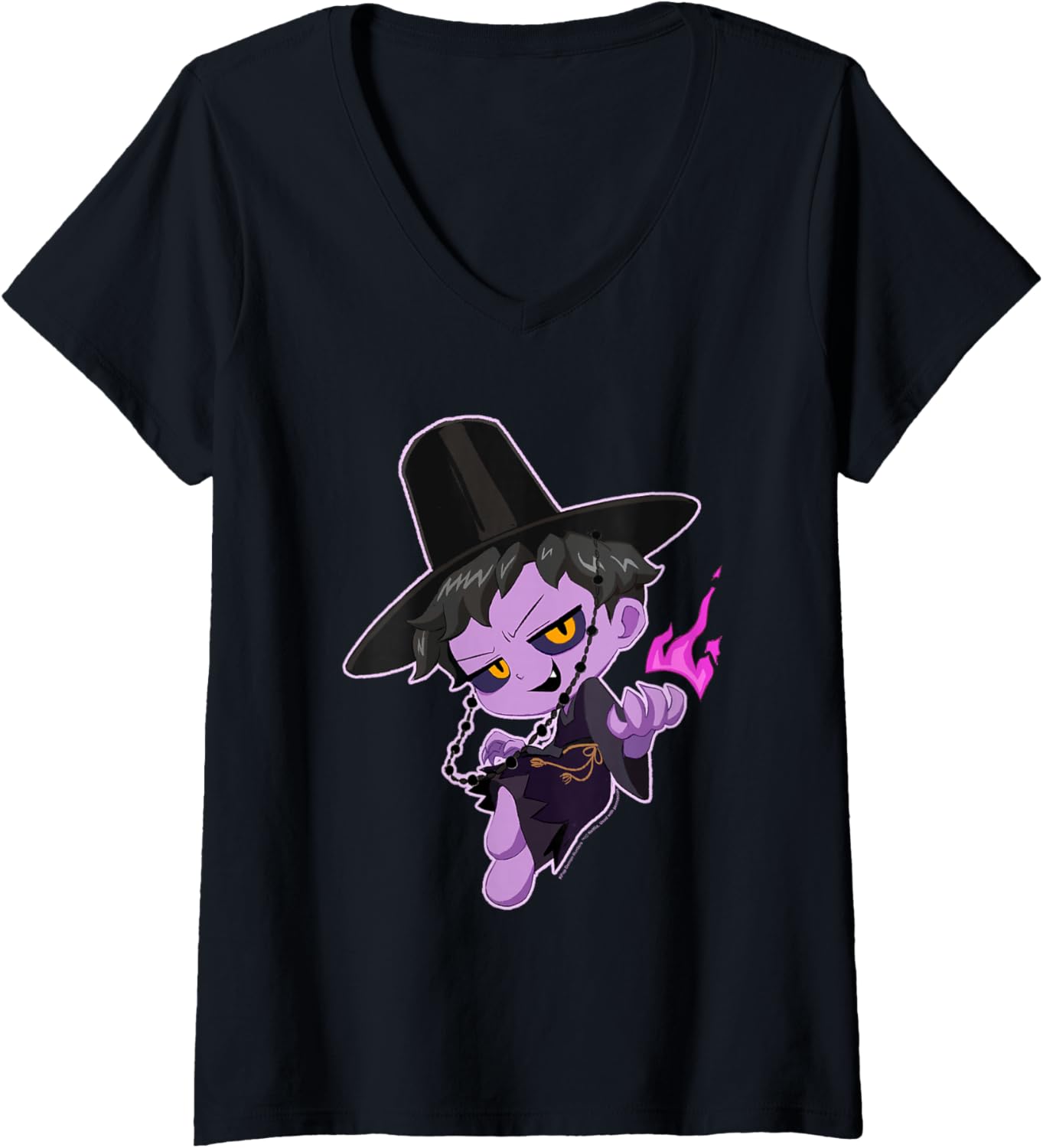 Womens Kpop Demon Hunters Halloween Mischievous Chibi Demon Jinu V-Neck