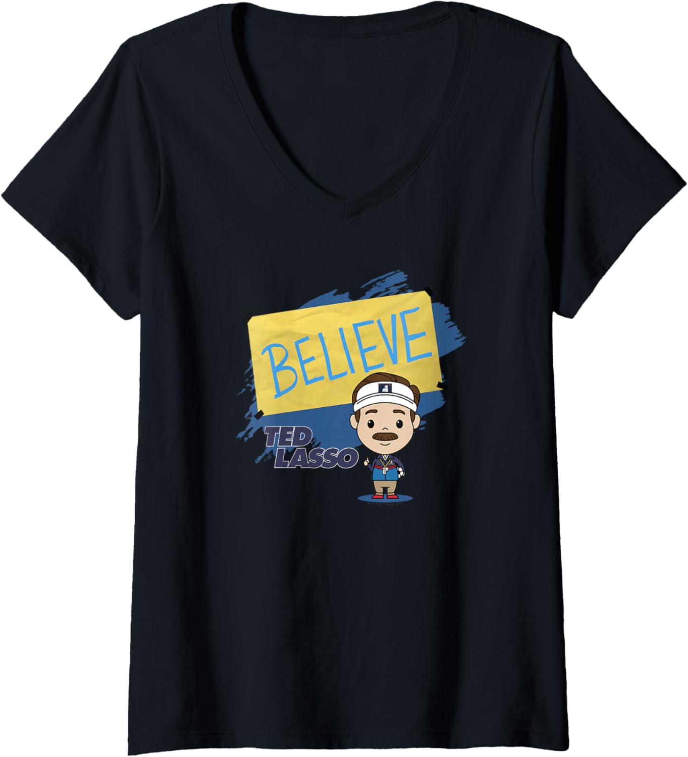 Womens Ted Lasso Believe Motivational Chibi Style Logo V-Neck