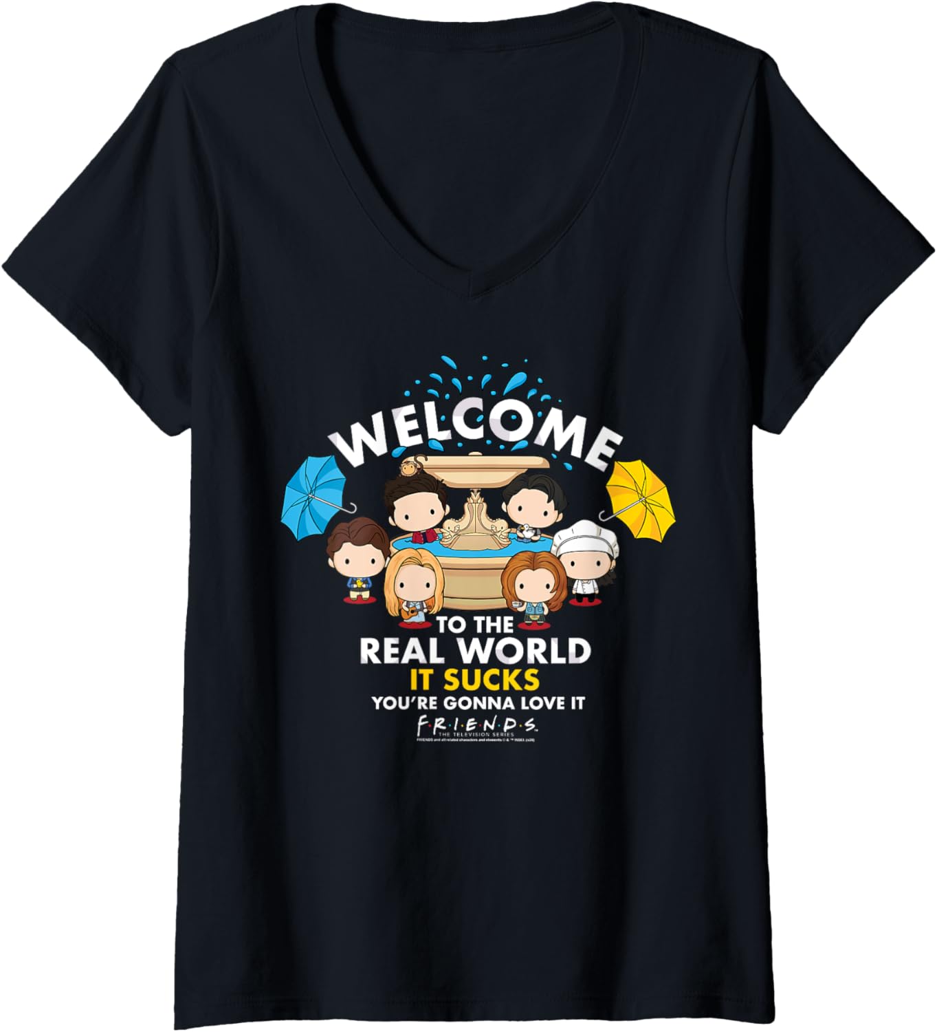 Womens Friends Chibi Welcome To The Real World It Sucks V-Neck