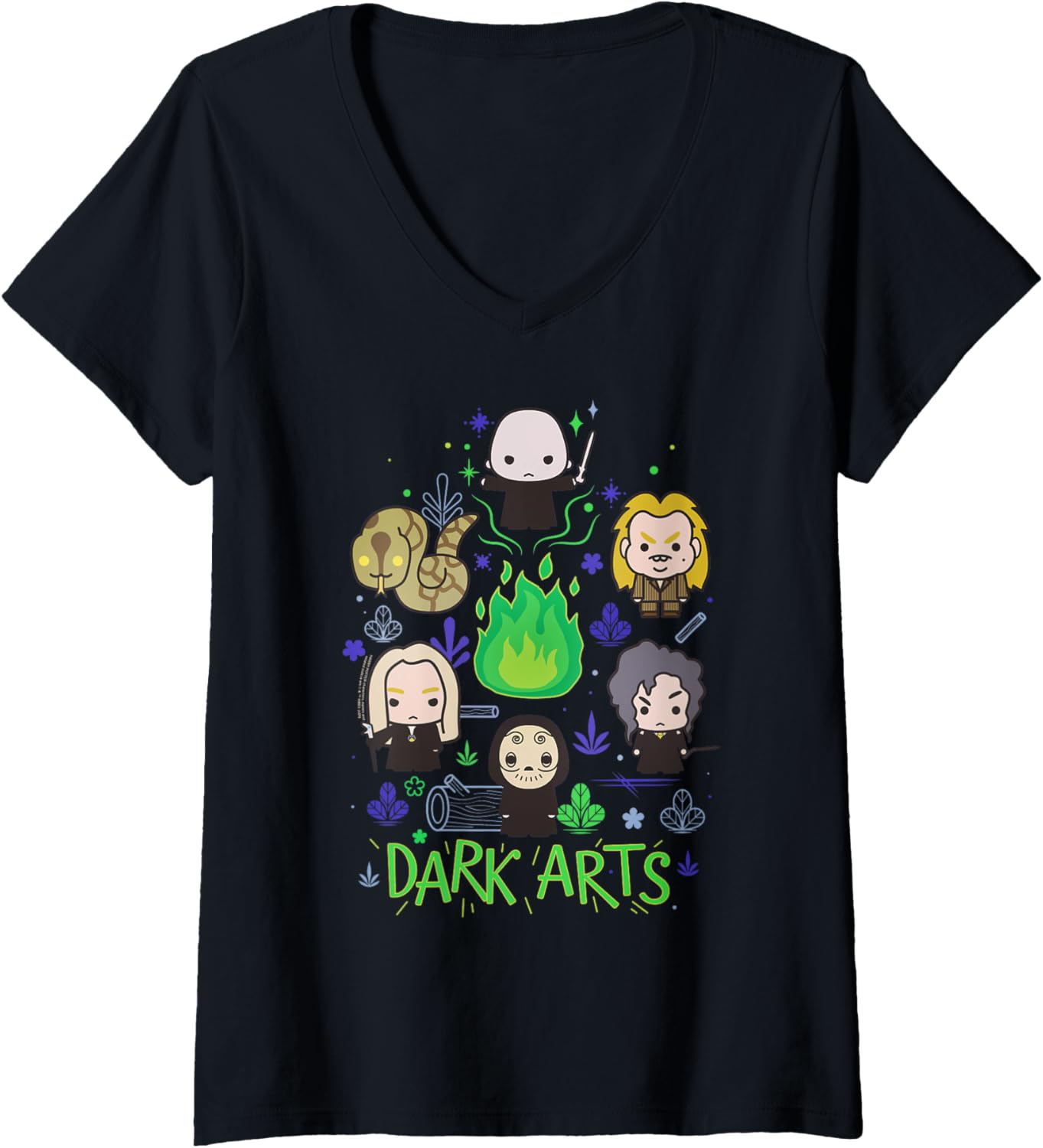 Womens Harry Potter Dark Arts Chibis V-Neck