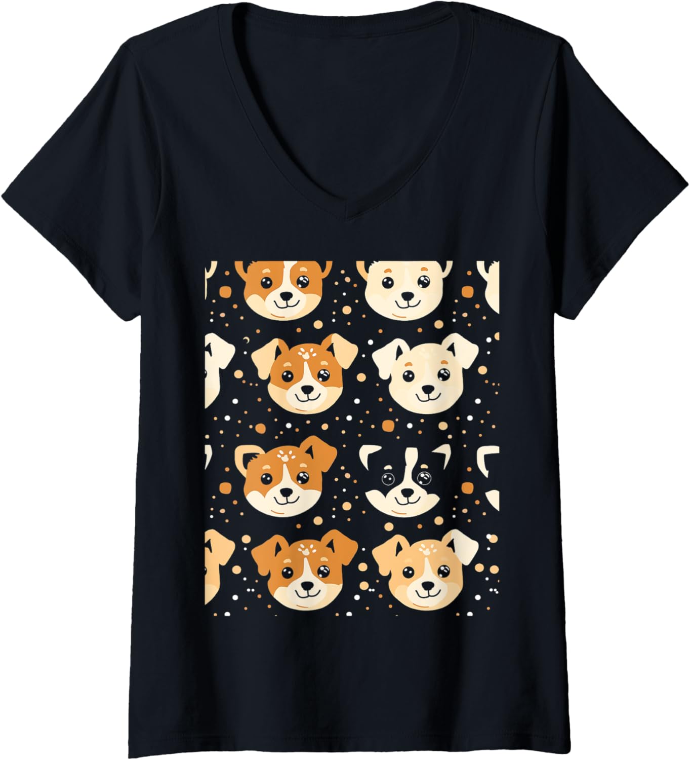 Womens Chibi Puppy Faces V-Neck