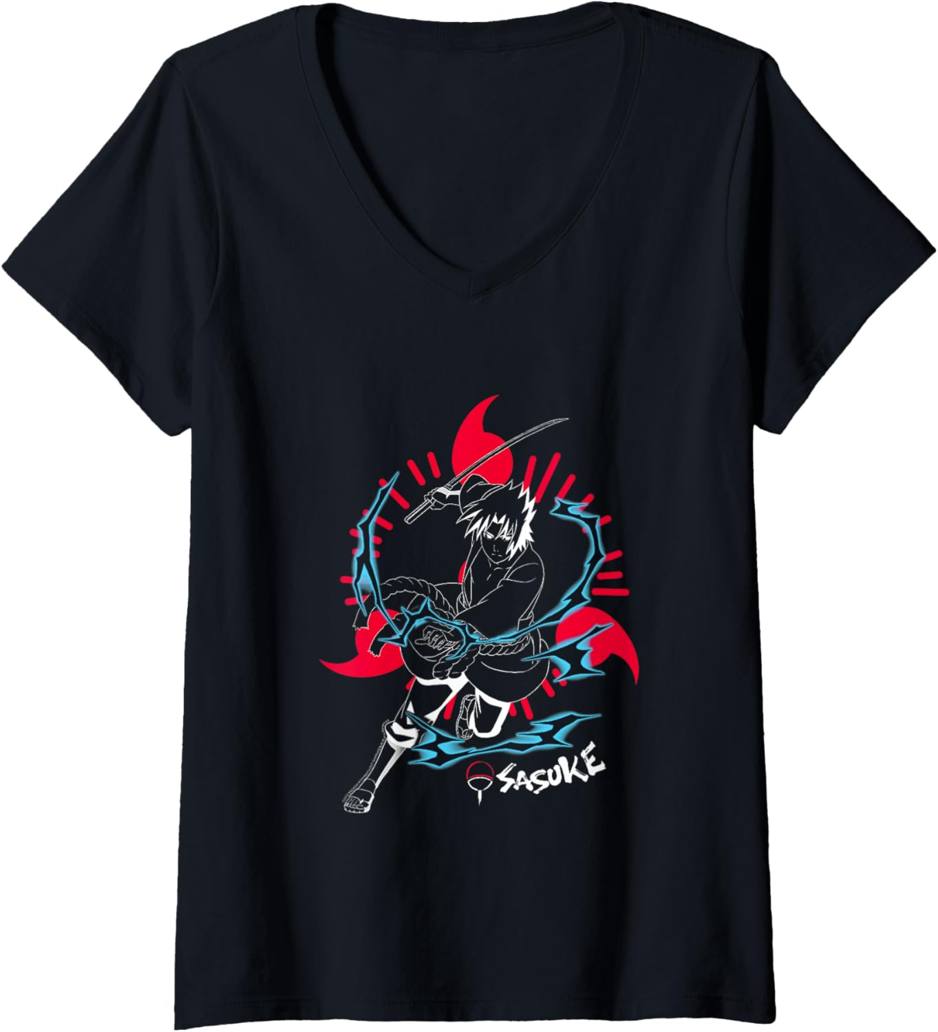 Womens Naruto Shippuden Sasuke Inverted with Sharingan Anime V-Neck