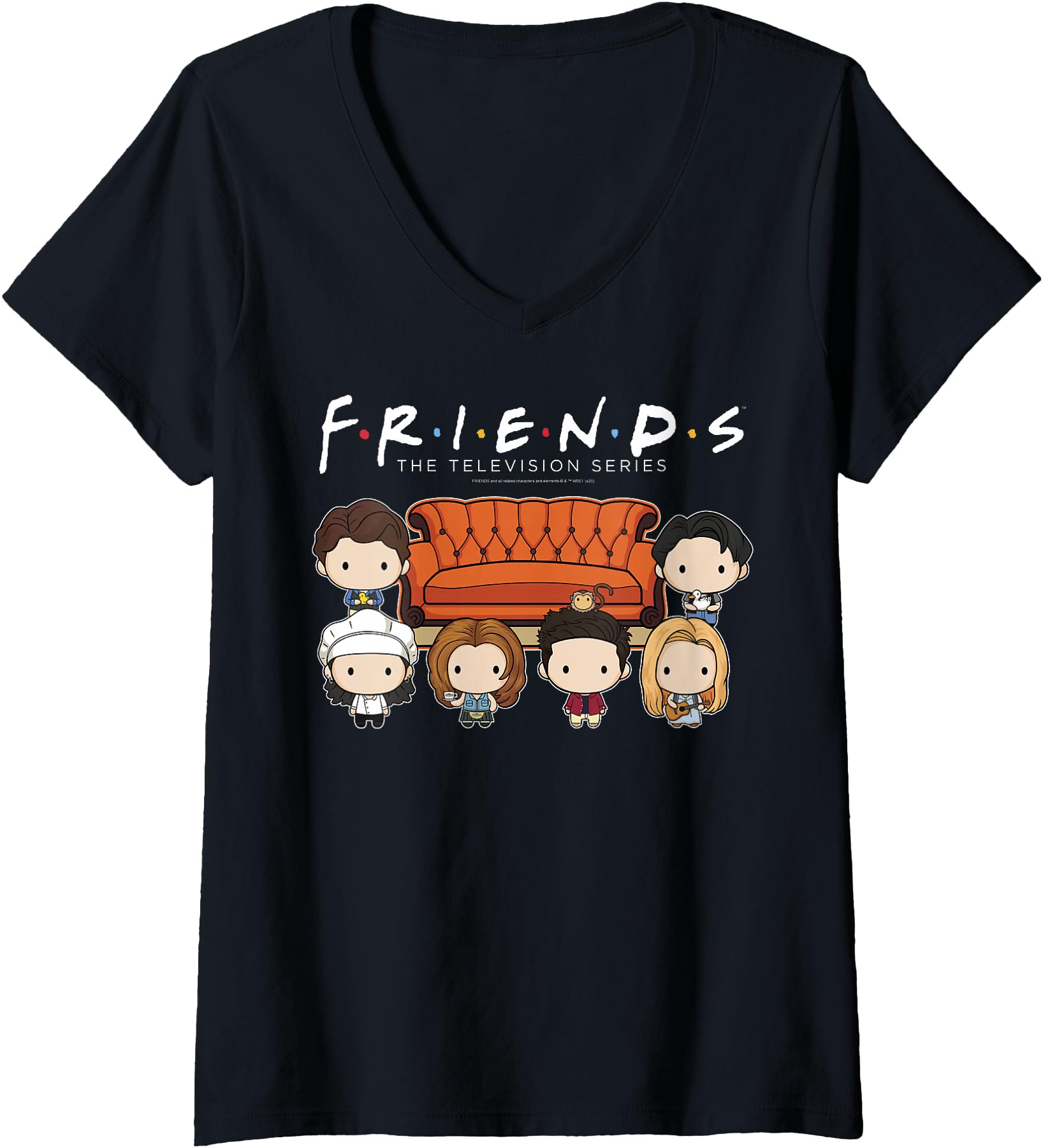 Womens Friends Chibi Characters Central Perk Coffee Shop Group Shot V-Neck