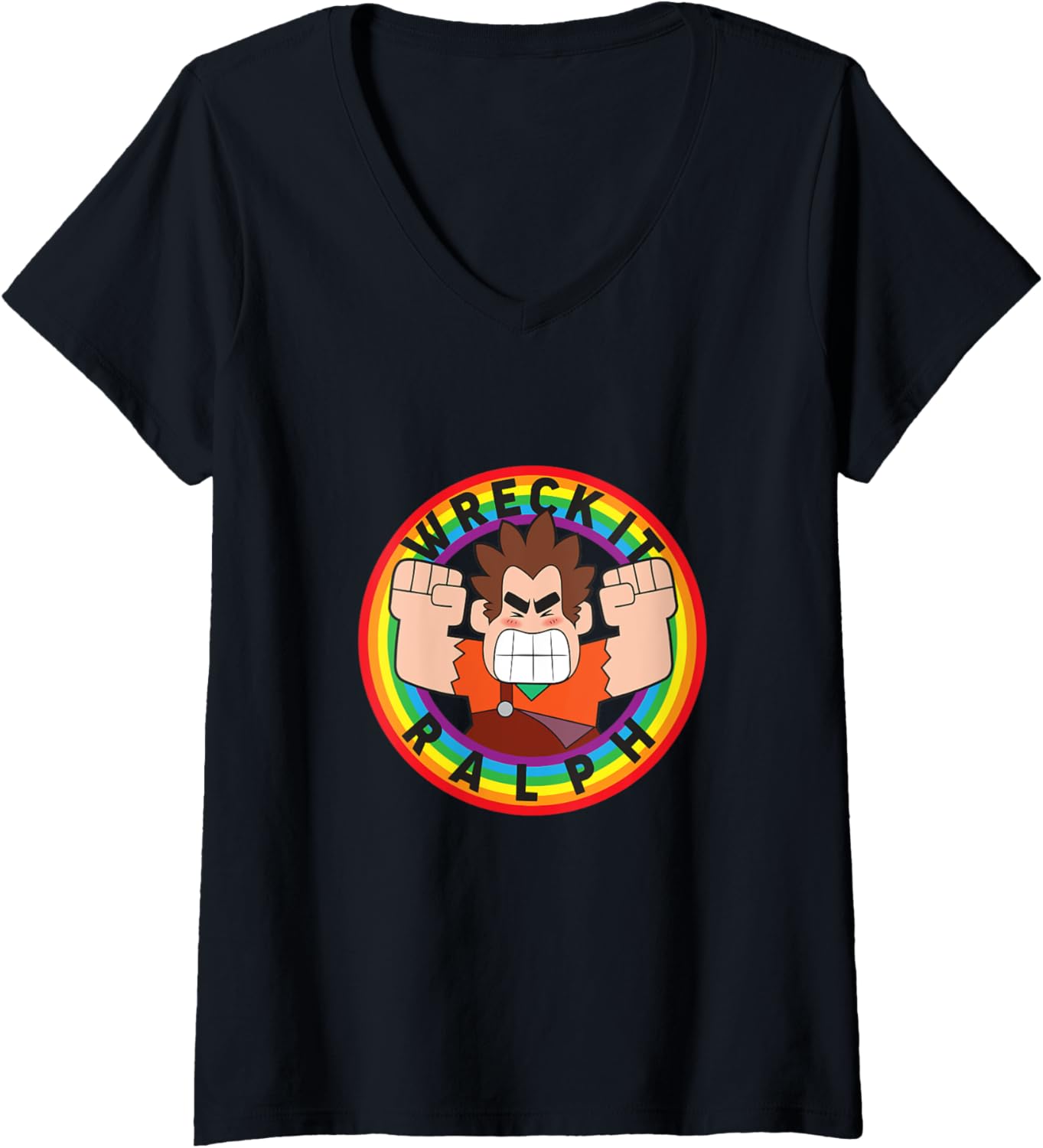 Womens Disney Wreck-It Ralph Angry Chibi Ralph Rainbow Portrait V-Neck