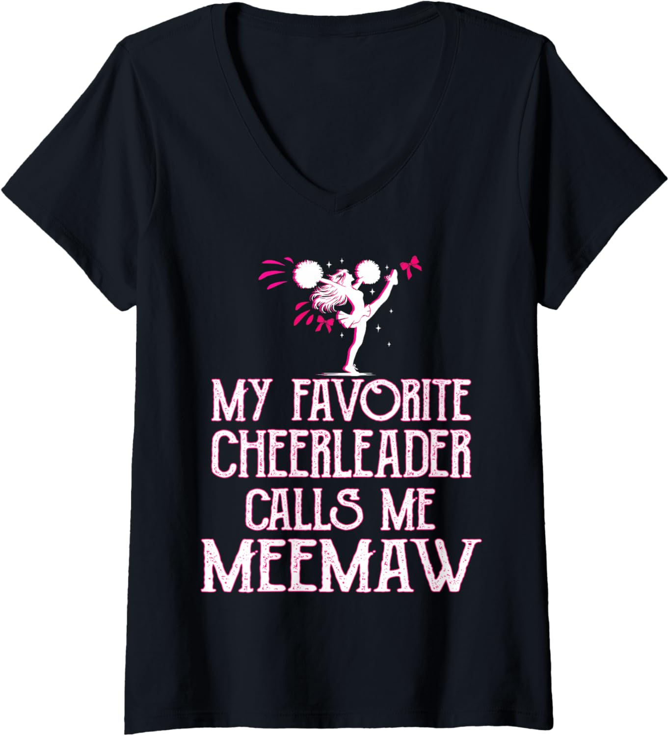 Womens Cheer My Favorite Cheerleader Calls Me Meemaw Xmas V-Neck
