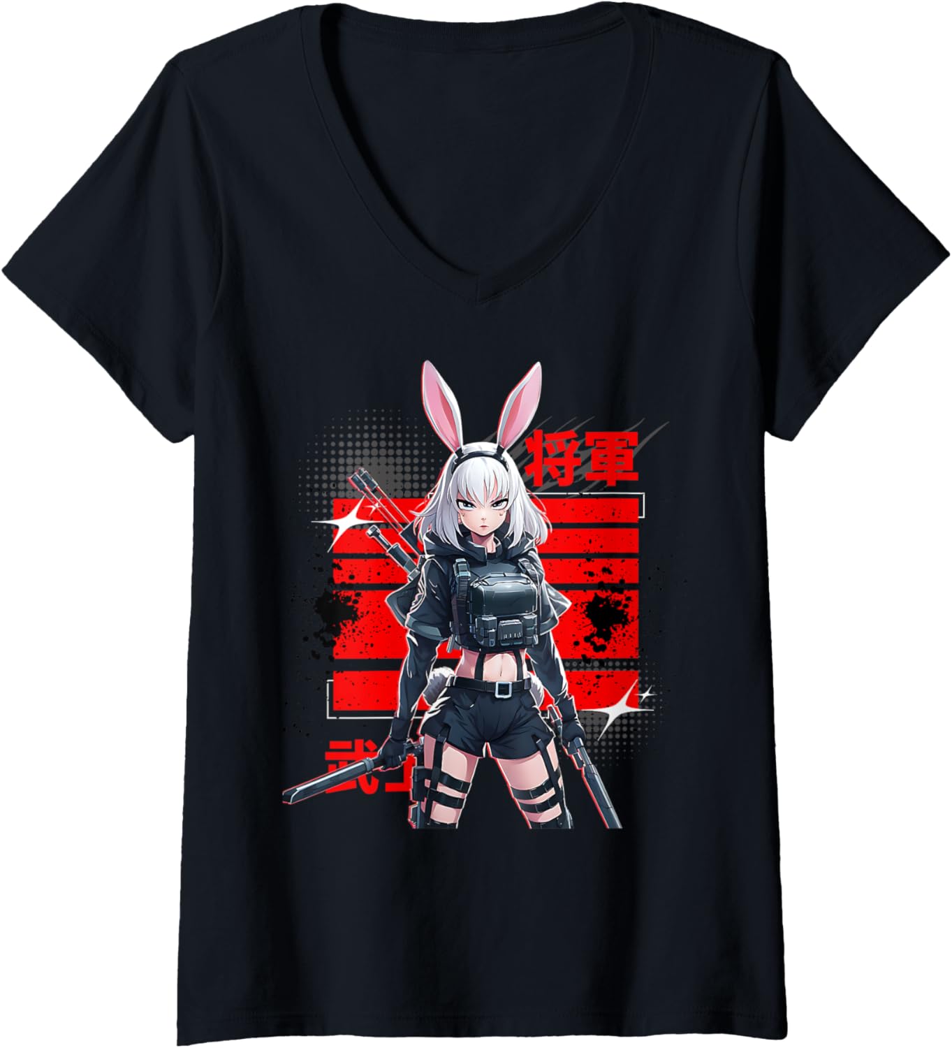 Womens Harajuku Anime Cyberpunk Bunny Girl V-Neck