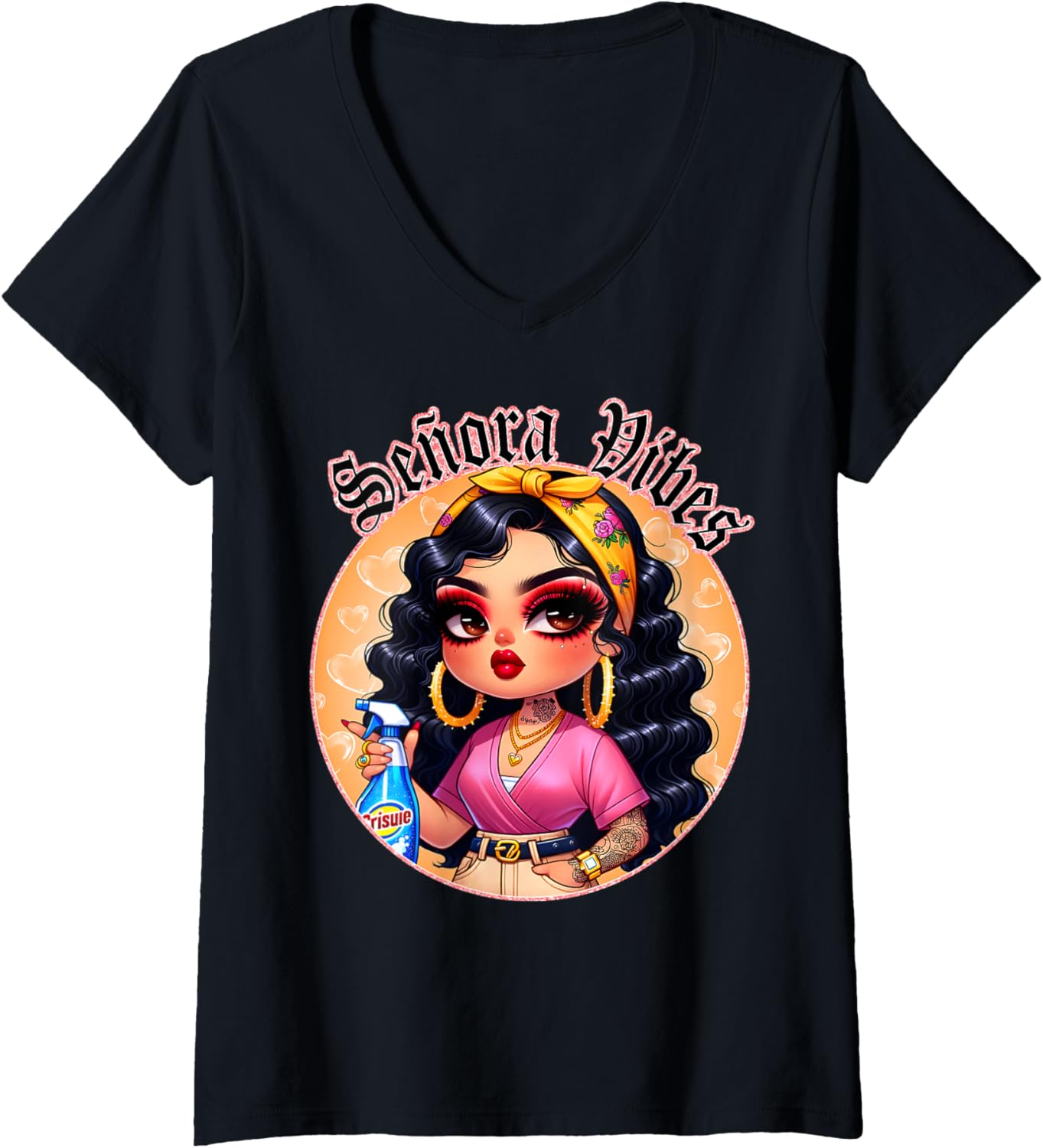 Womens Senora Vibes Mama Chula Chingona Cabrona Chibi Brown Pride V-Neck