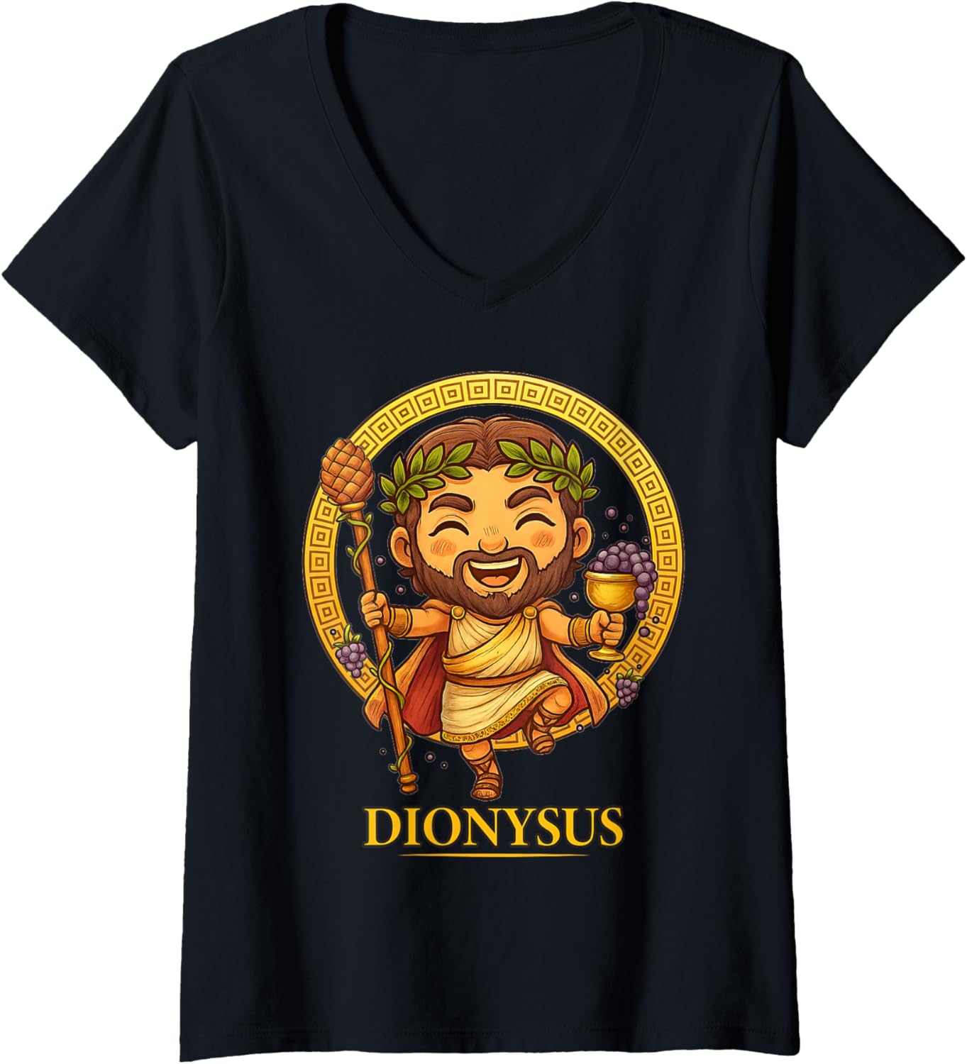 Womens Kawaii Dionysus Greek Mythology Chibi Greece God V-Neck