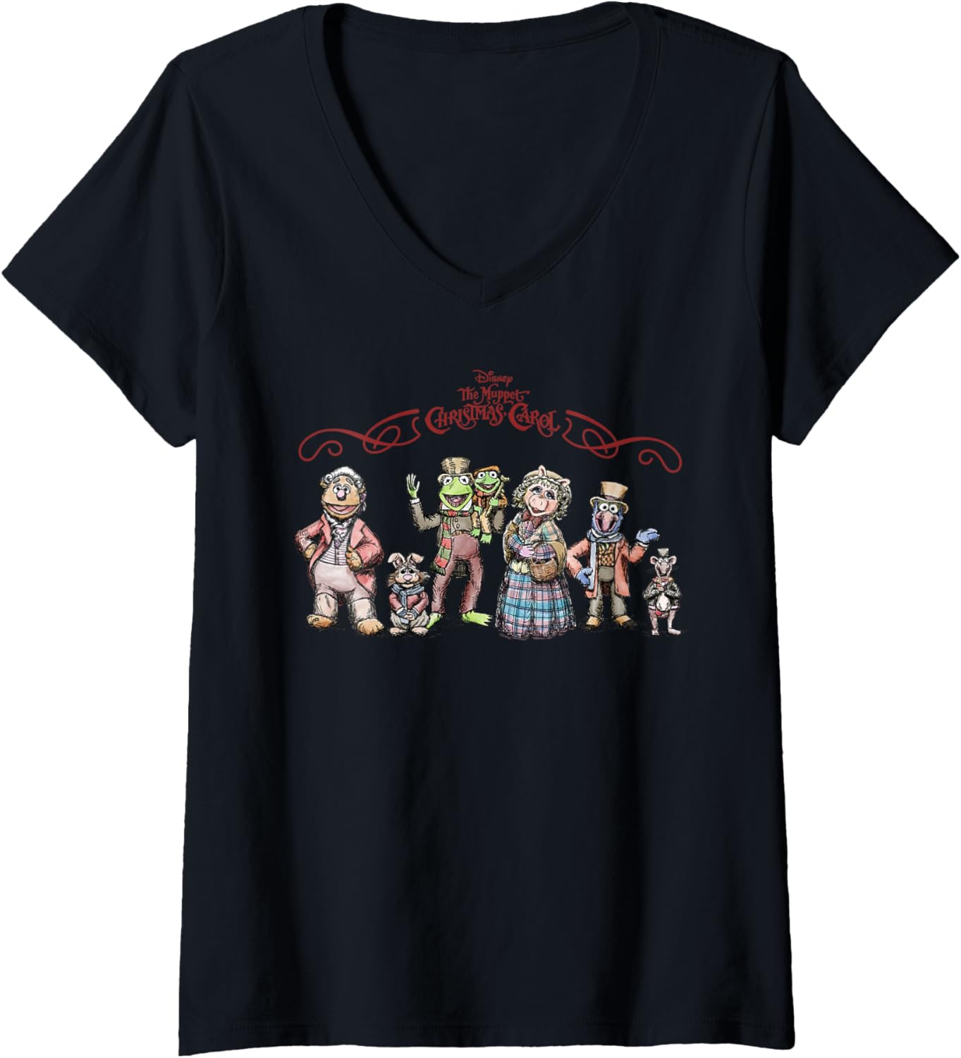 Womens Disney The Muppet Christmas Carol Holiday Character Lineup V-Neck