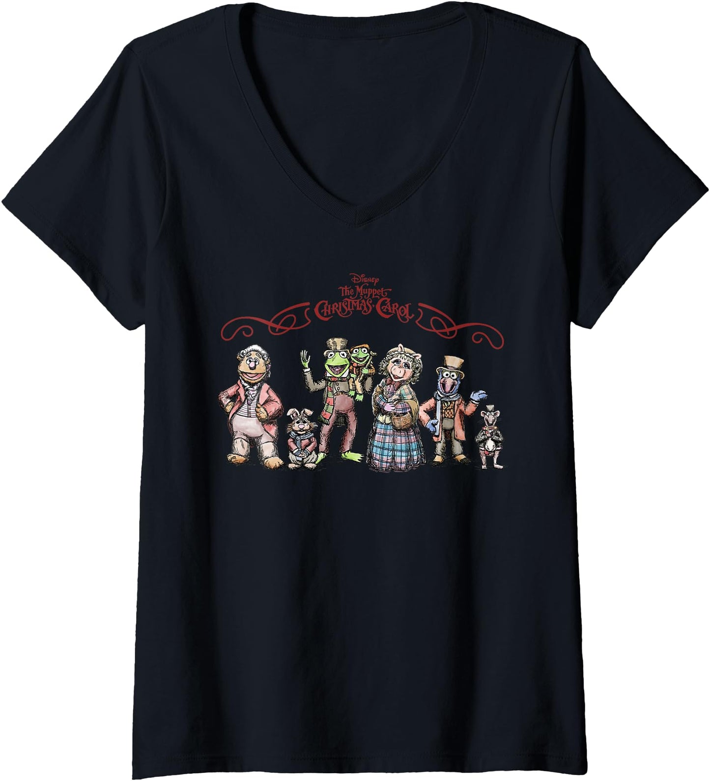 Womens Disney The Muppet Christmas Carol Holiday Character Lineup V-Neck
