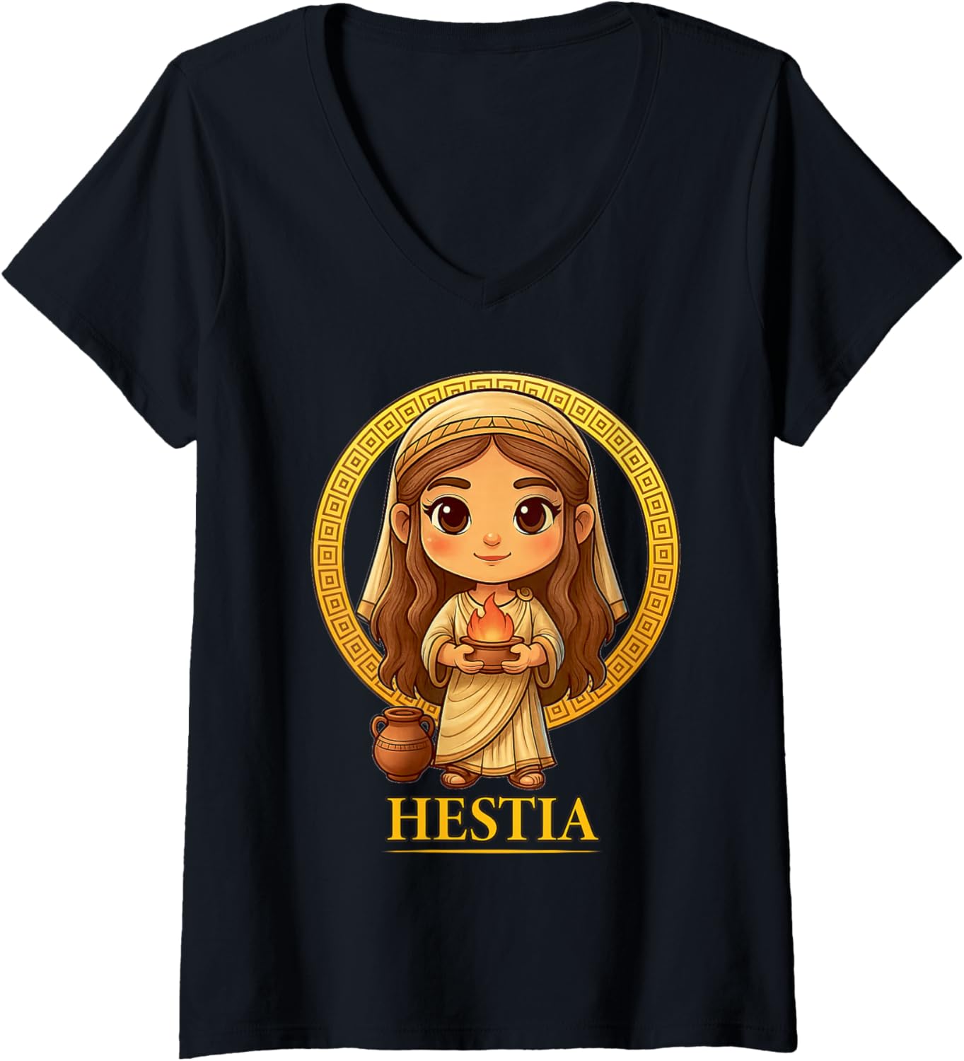 Womens Cute Greek Mythology Ancient Greece Goddess Hestia Chibi V-Neck