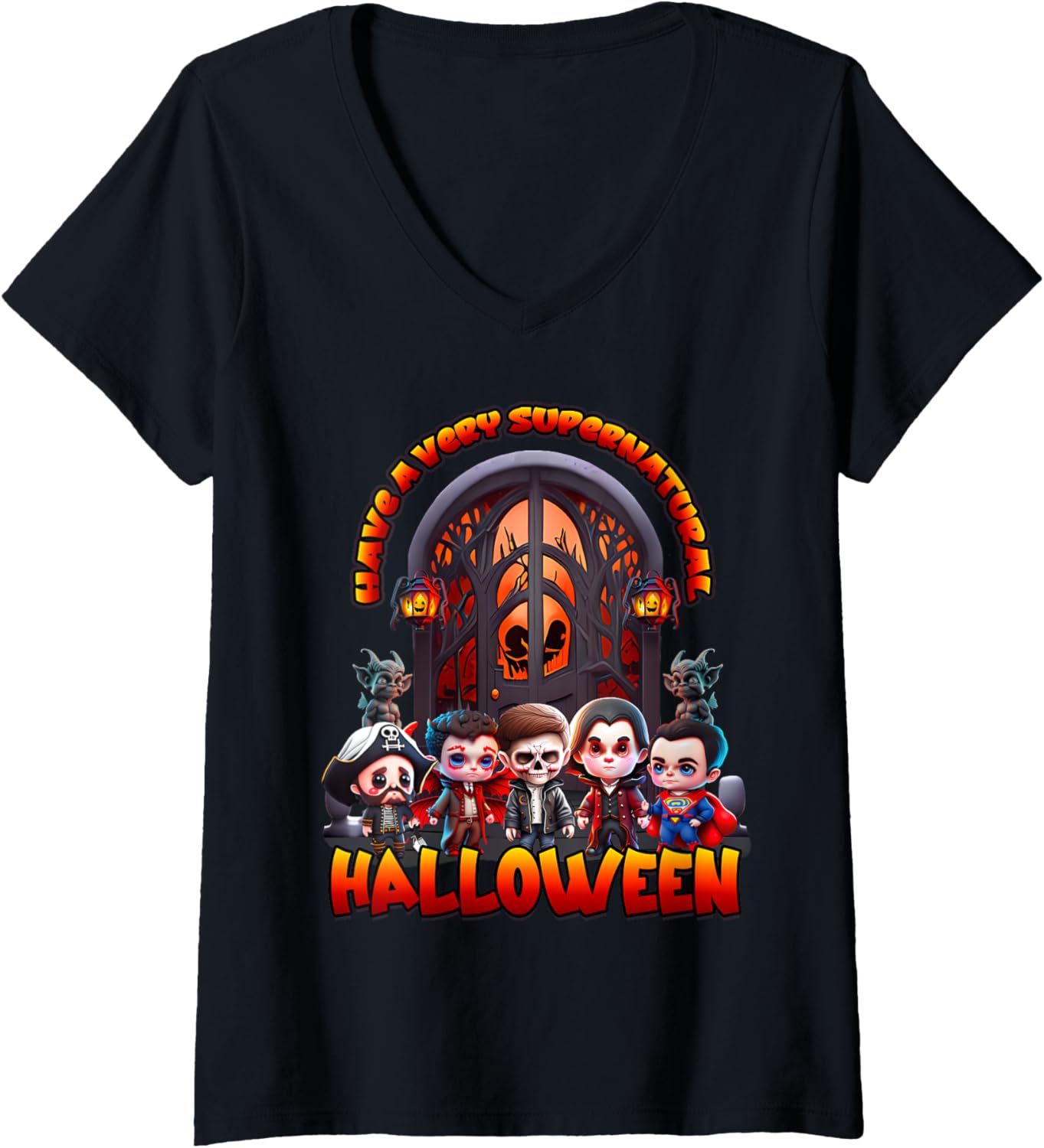Womens Have A Very SPN Halloween Funny Cute Chibi V-Neck