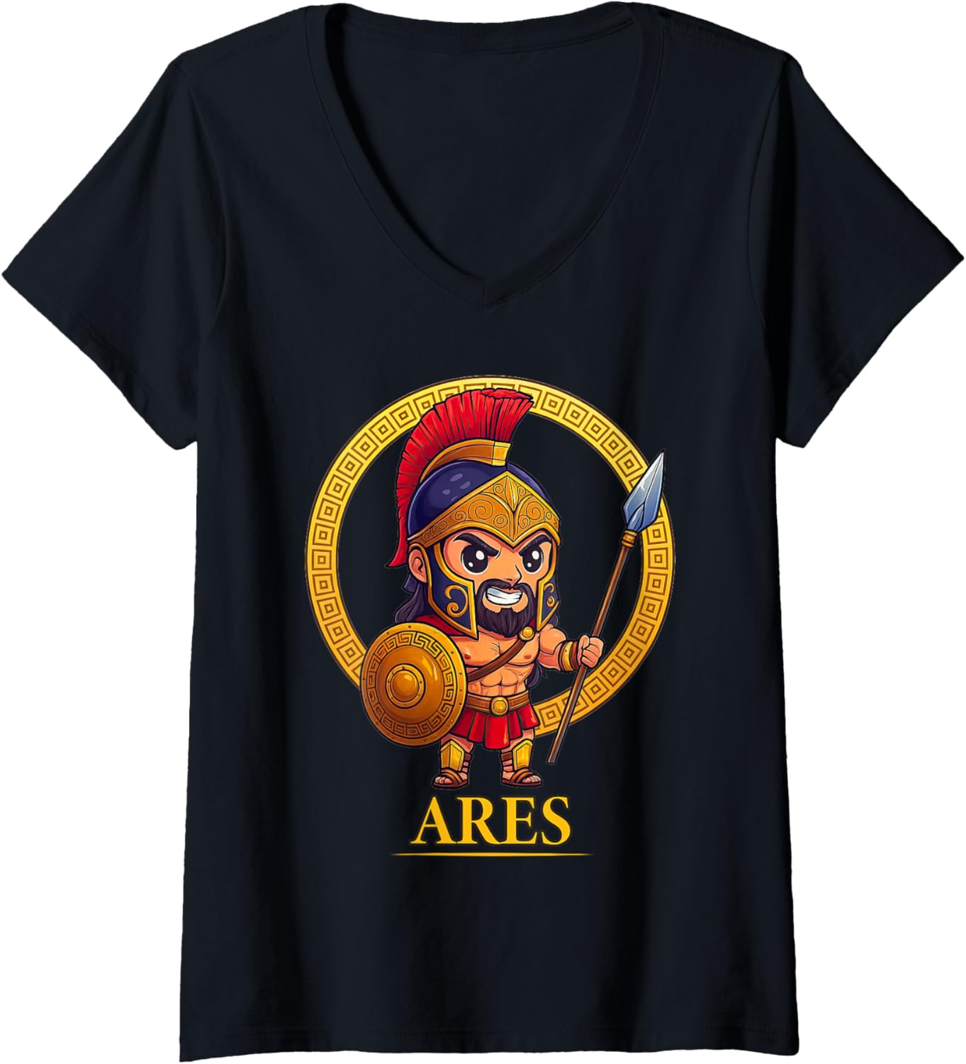 Womens Cute Greek Mythology God Ares Ancient Greece Chibi V-Neck