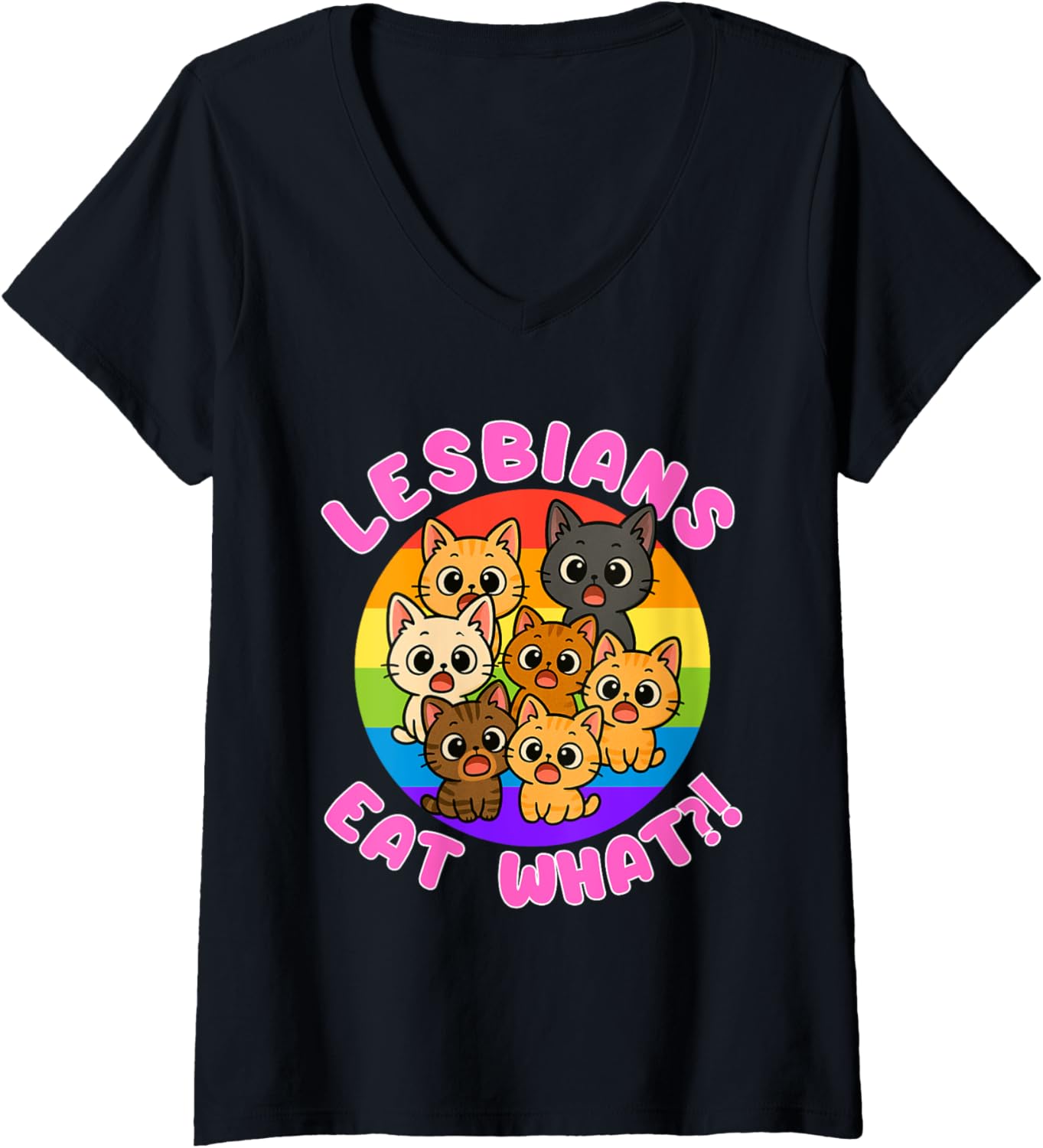 Womens Lesbians Eat What?! Kawaii Pride Cats LGBTQ Chibi Style V-Neck