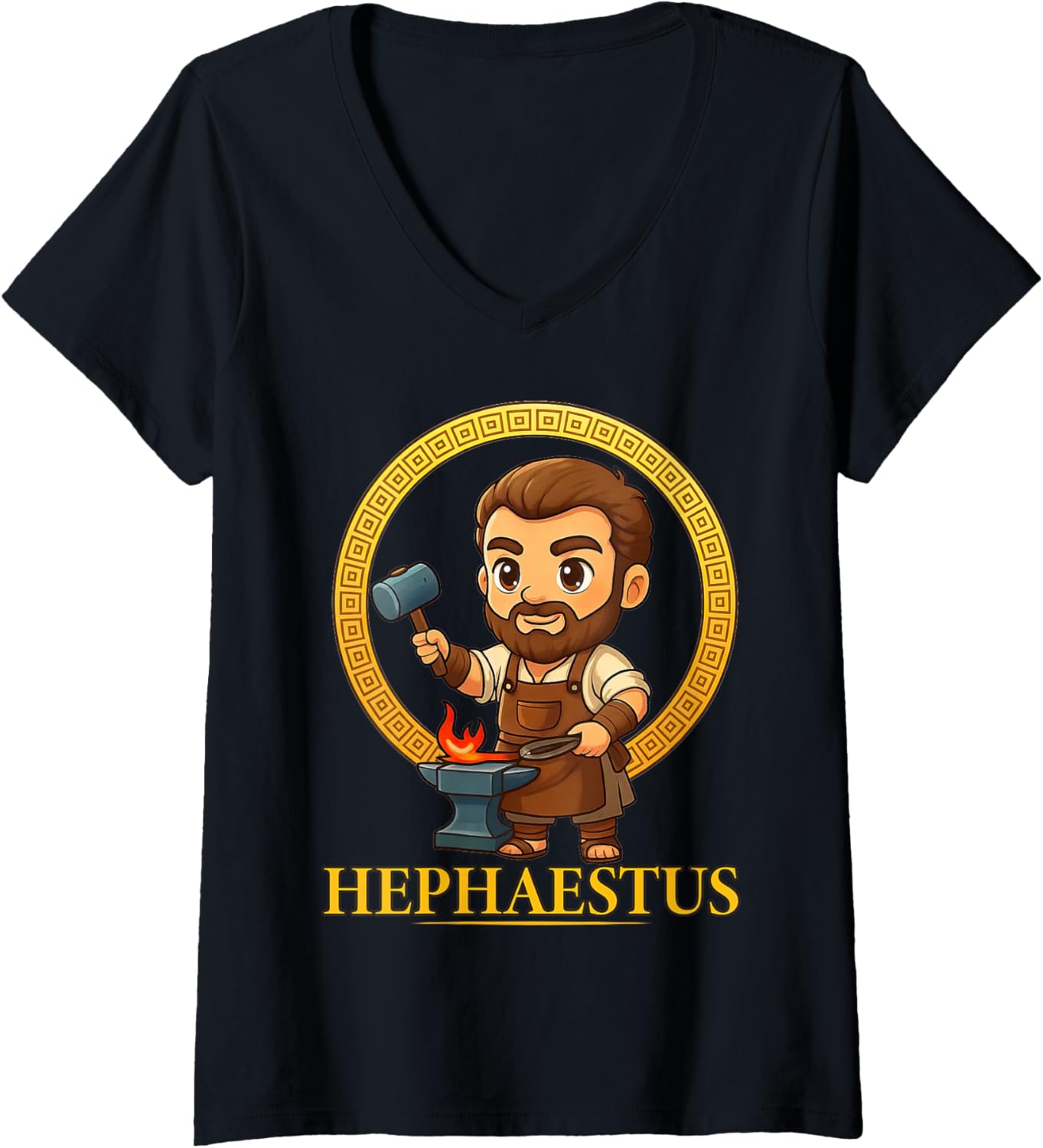 Womens Cute Greek Mythology God Hephaestus Ancient Greece Chibi V-Neck