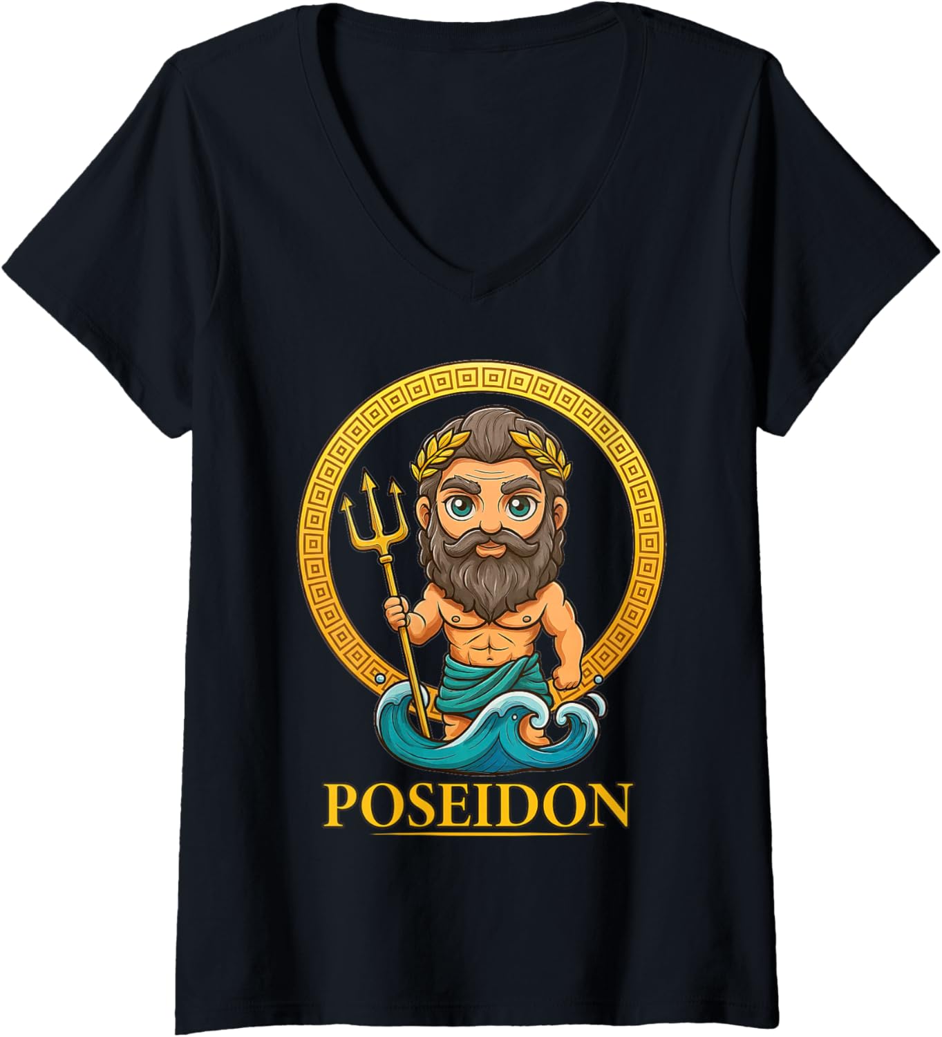 Womens Cute Greek Mythology God Poseidon Ancient Greece Chibi V-Neck
