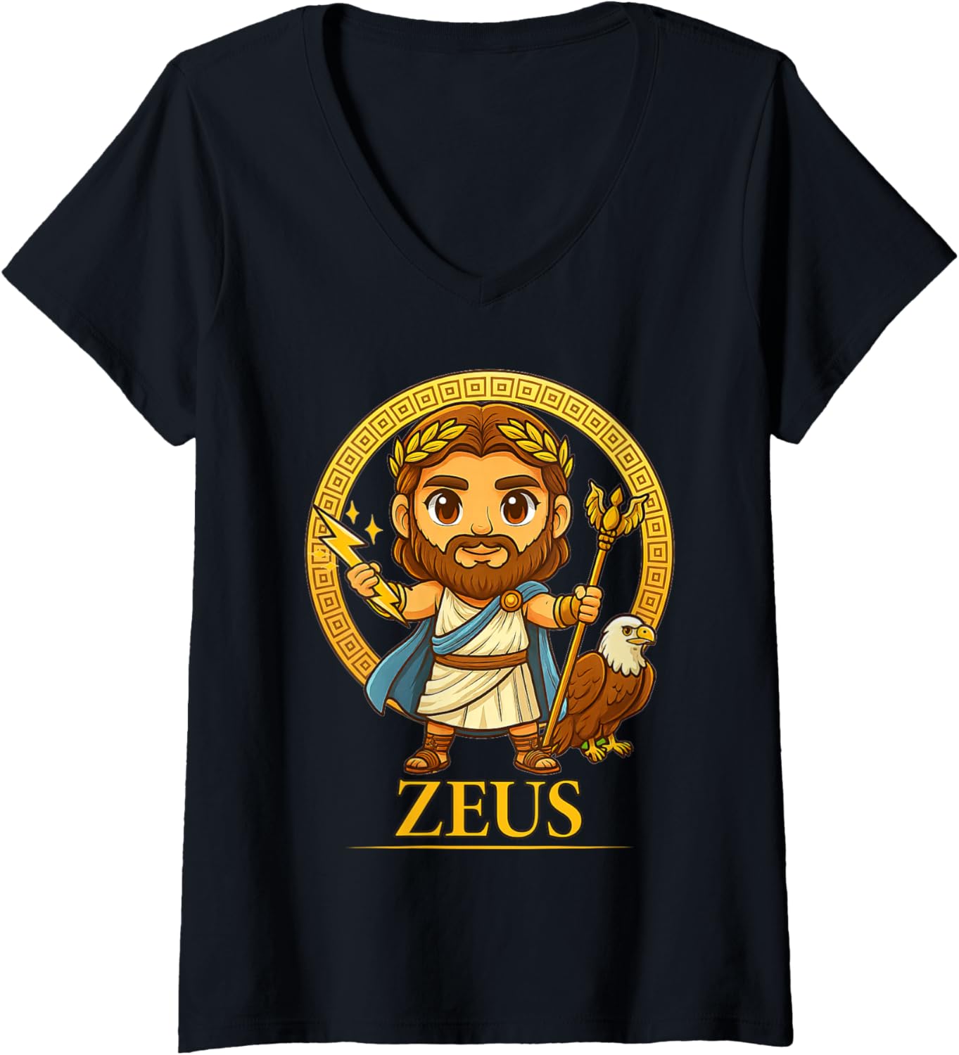 Womens Cute Zeus Greece Greek Mythology God Chibi V-Neck