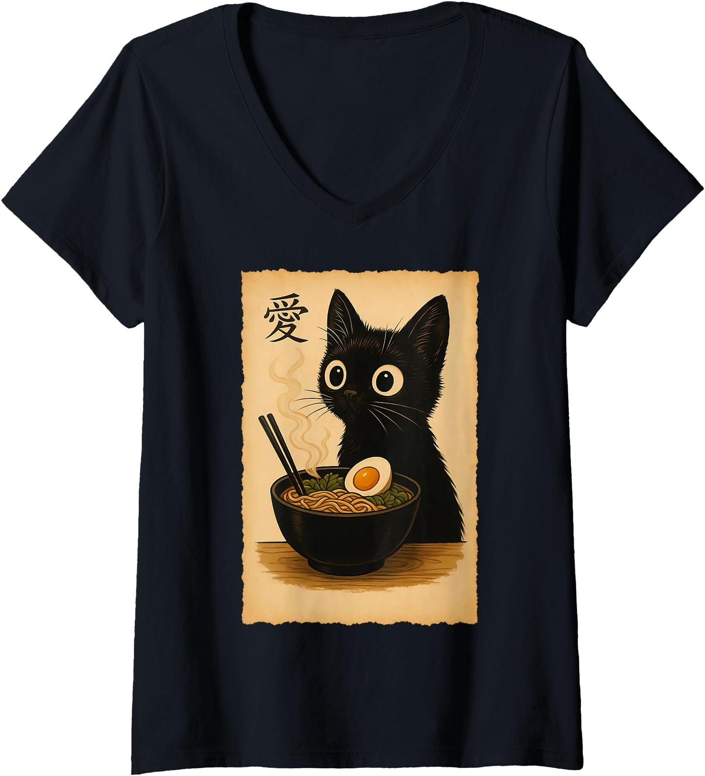 Womens Funny Cat Ramen Cool T Japanese Kawaii Anime Graphic Tee V-Neck