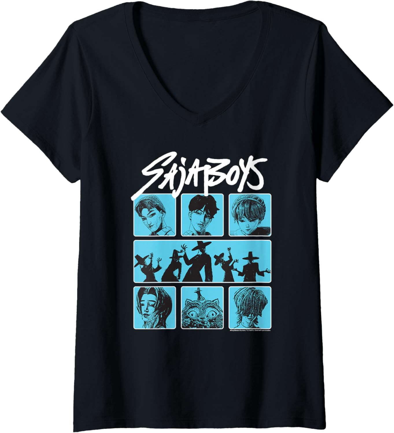 Womens Kpop Demon Hunters Saja Boys Demon Group Poster V-Neck