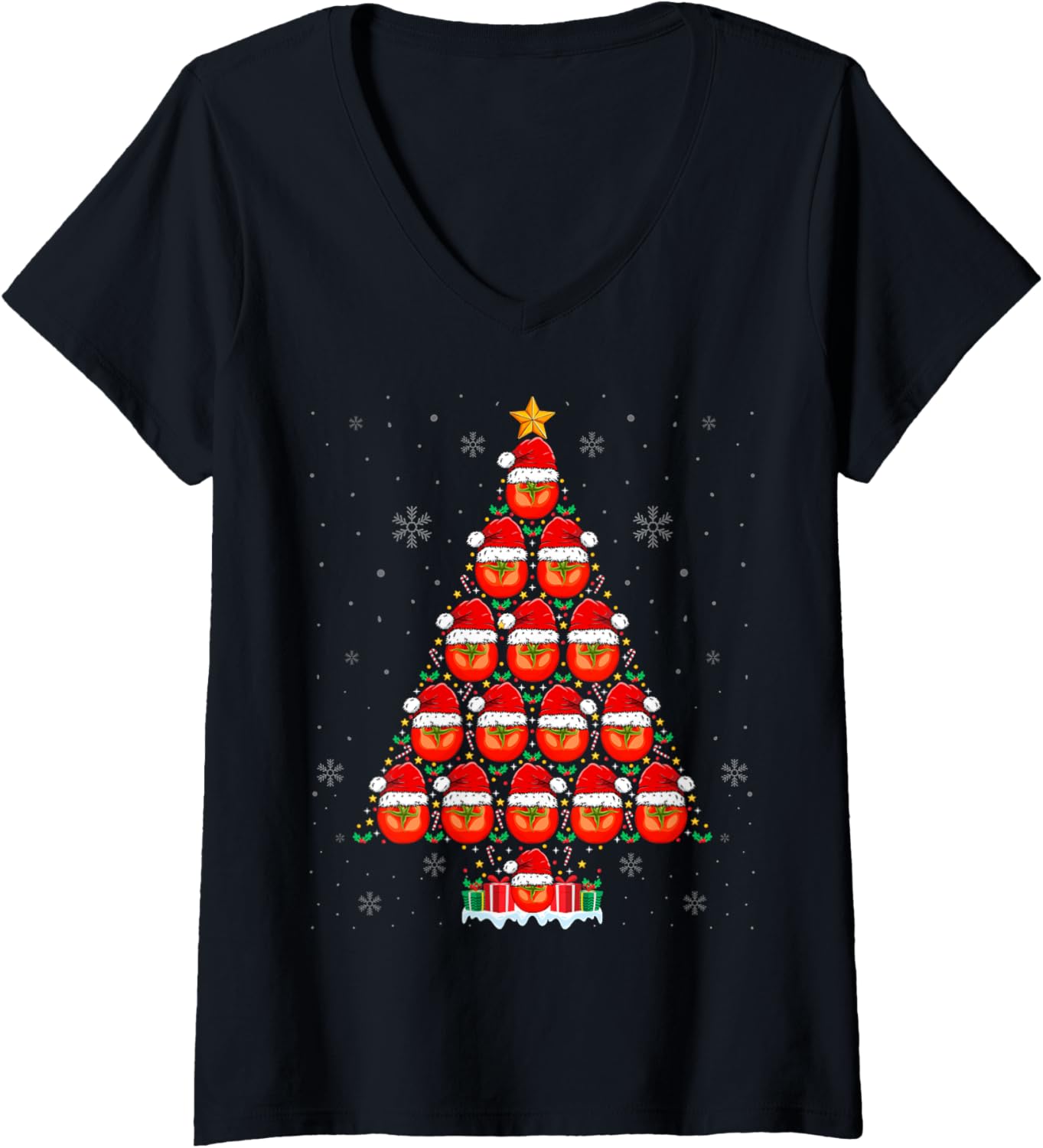 Tomato Lover Christmas Tree Lights Santa Hat Tomato Xmas V-Neck