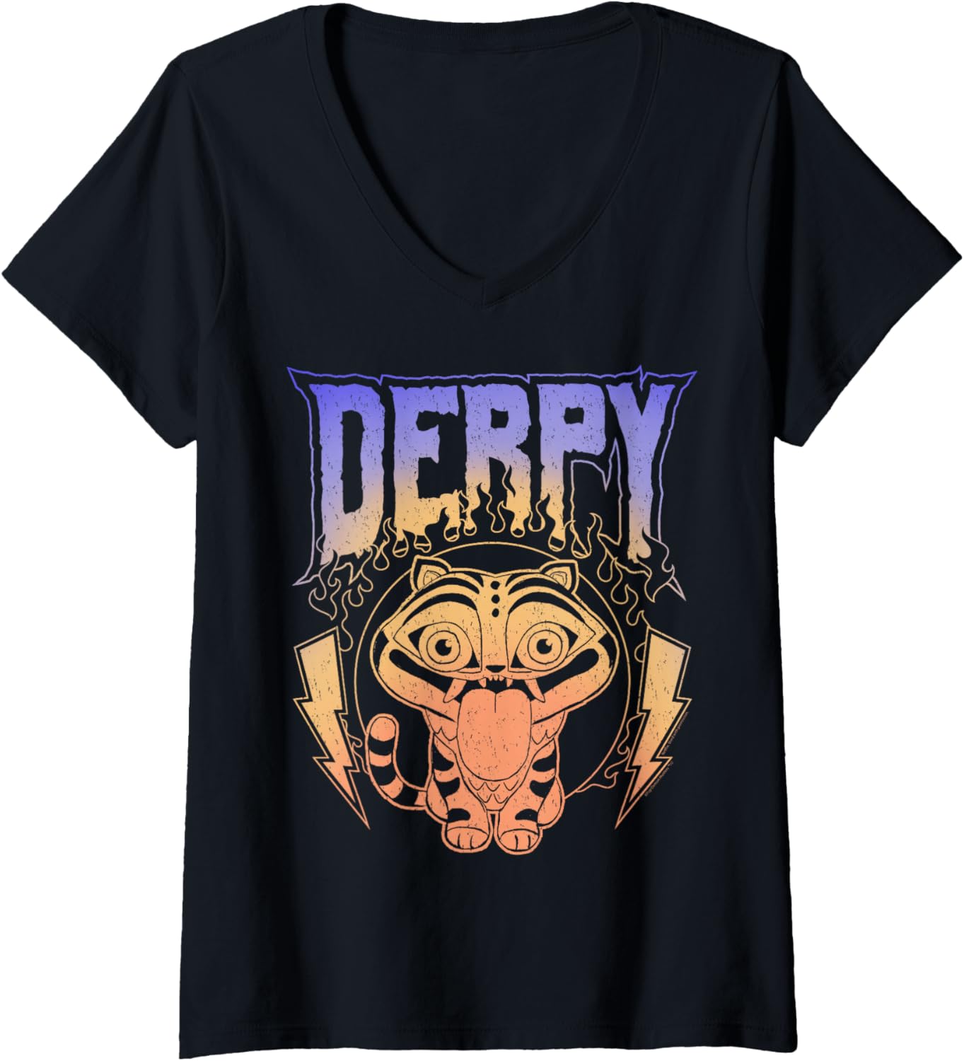 Womens Kpop Demon Hunters Derpy Retro Metal Band Style Logo V-Neck